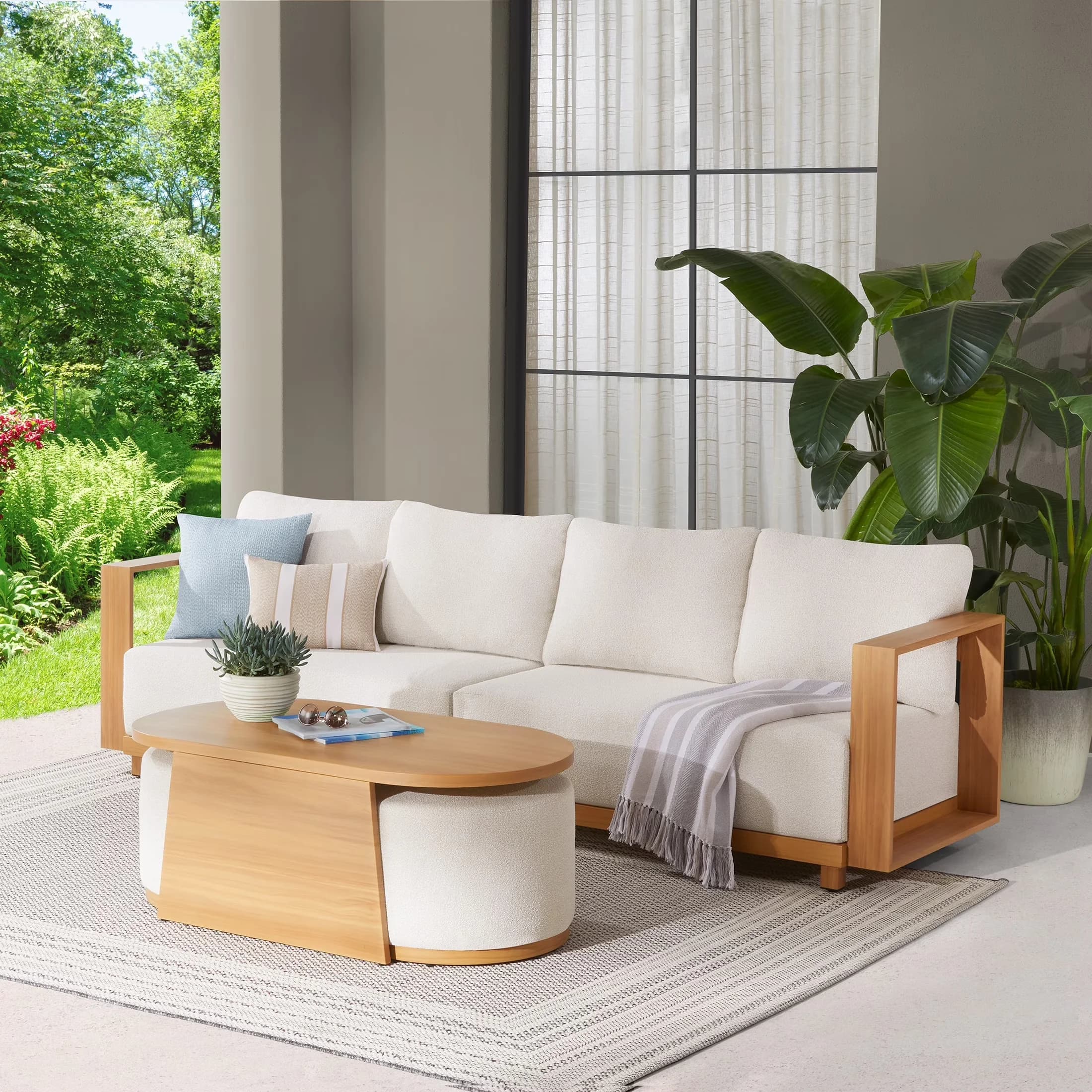Essential Patio Chair with Coastal, Rustic/Lodge, Modern - Beige Steel, Sdp Fabric Model 3C372B