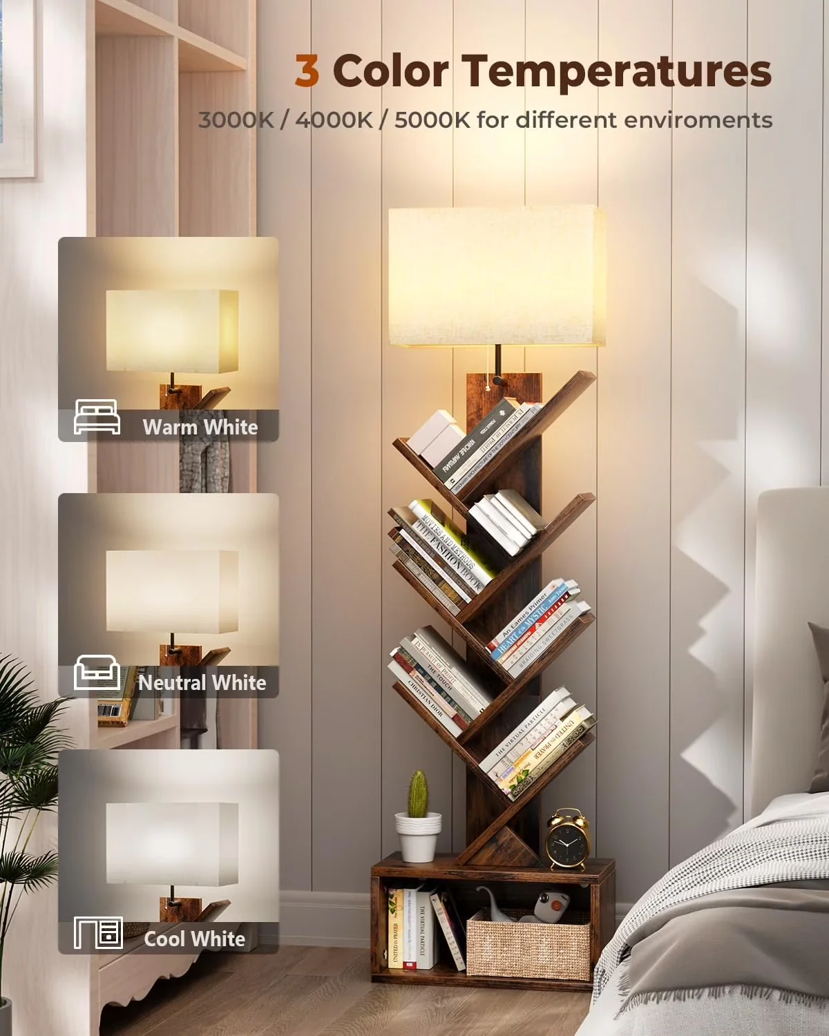 Durable Floor Lamp with LED, 9W, 9W 3-Color - Fabric Multicolor - Low Maintenance Model C0114B