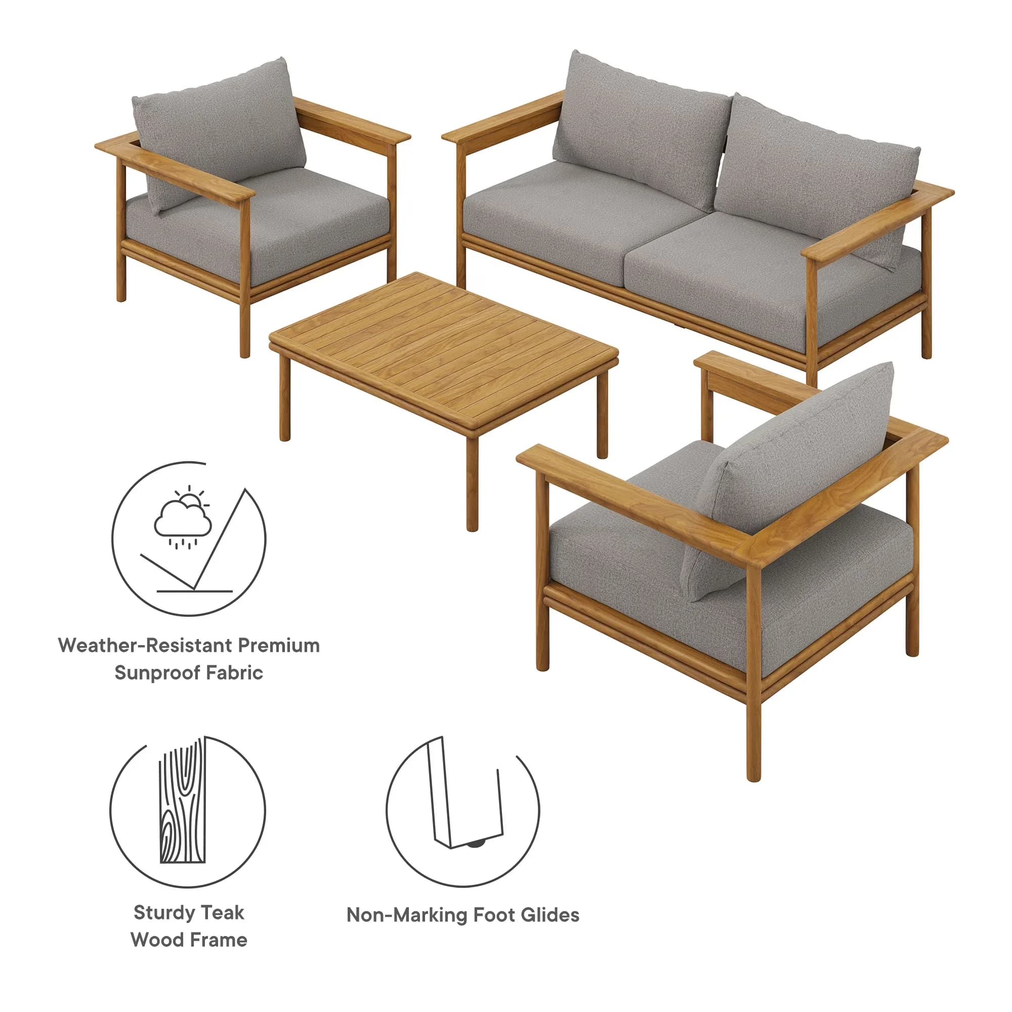 Patio Conversation Set Efficient with Weatherproof, Weather-Resistant, Premium Sunproof Fabric Cushions - Wood Brown Model 41E643