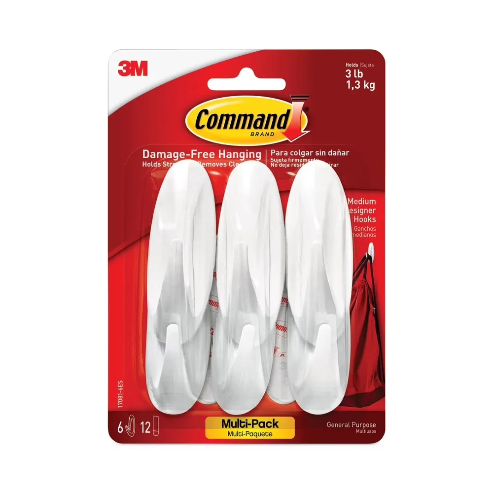 Efficient Damage-Free Hanging with Easy Installation, Medium White (6/Pack) - Plastic White Model 8DEC53