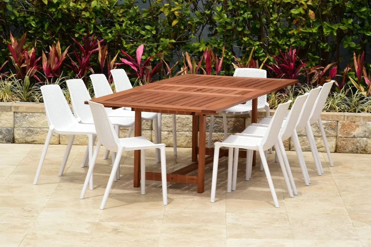 Essential Patio Dining Set with Contemporary, 11-Piece Solid Wood 100% FSC - Eucalyptus Wood White Model 8B7C73