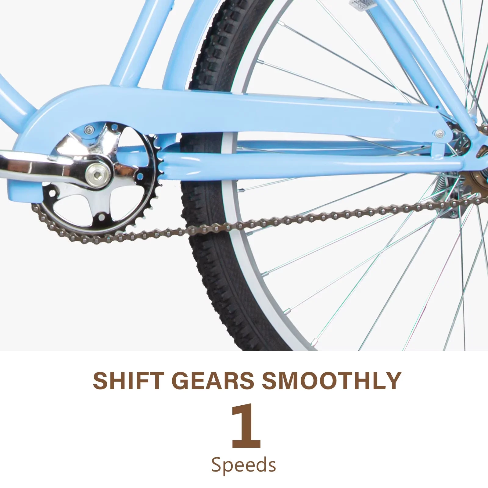 Modern Cruiser Bike with Adjustable Seat, 26 in Beach Bicycle - Blue 60-72 Model 201FFF