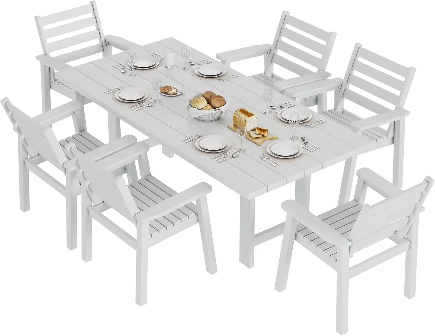 Essential Patio Dining Set with Weatherproof, 7-Piece HDPE Outdoor Table - Hdpe White Model BC0835