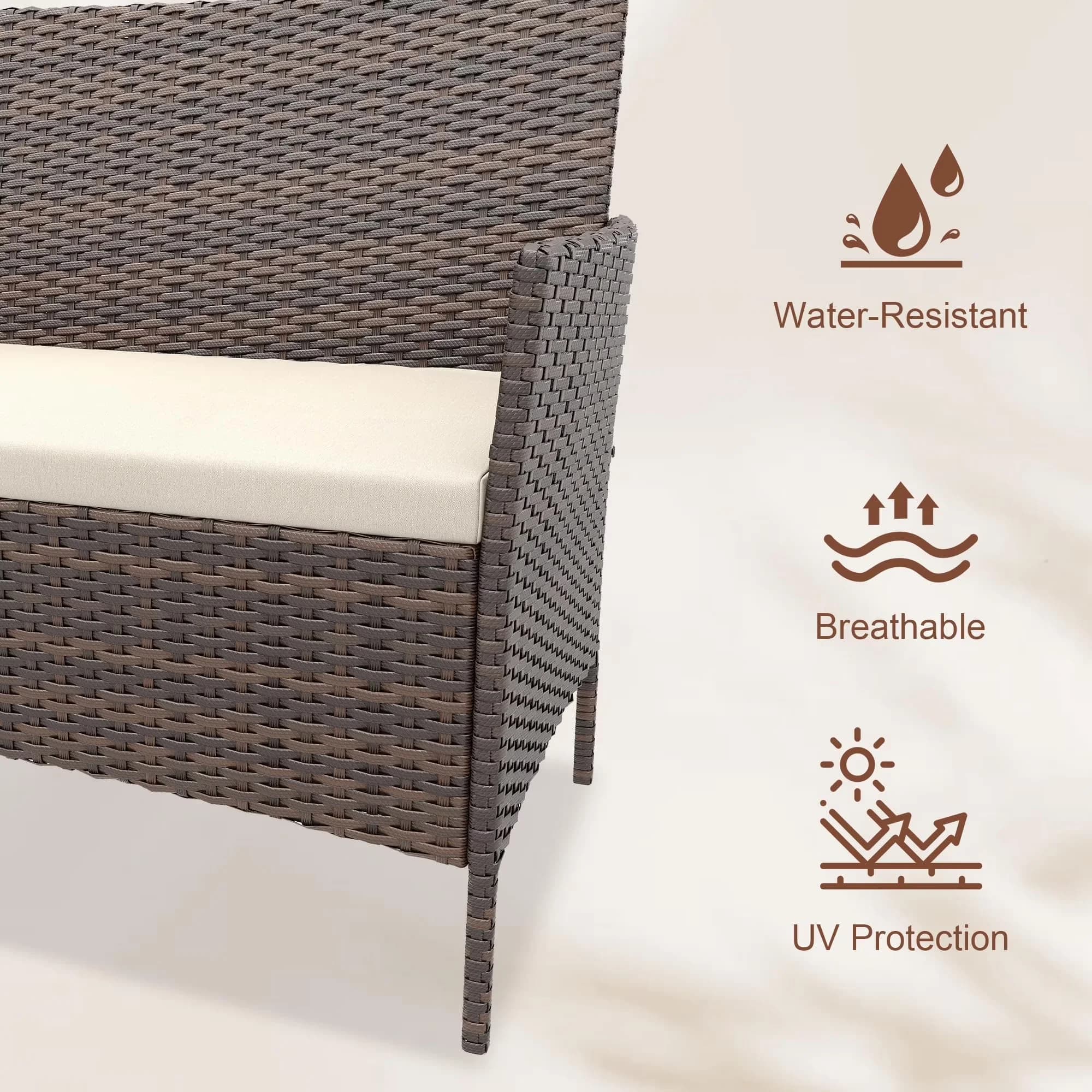 Patio Conversation Set Versatile with All-Weather PE Rattan Furniture, Modern 4-Piece Outdoor Bar, Tempered Glass Coffee Table - Blue Model F5695D