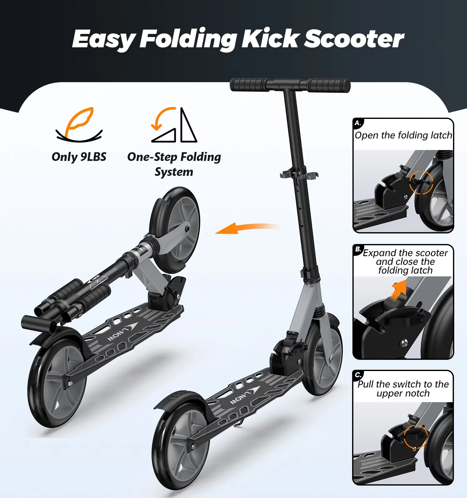 Scooter Versatile with Lightweight, Compact, Foldable - Aluminum Alloy Gray Model E86A92