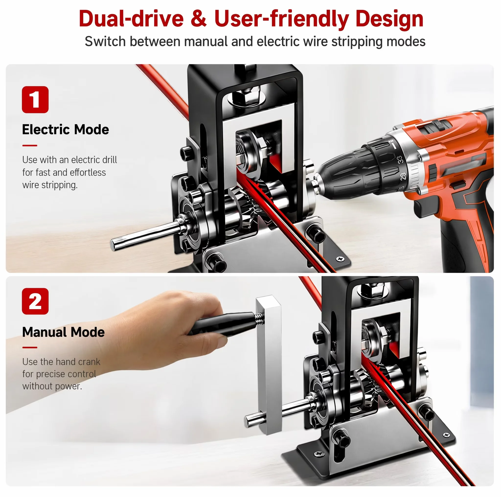 Essential Woodworking with Easy Set Up, With Handle, Manual Wire Stripping Machine 0.06–1 in - Black Model FDCB9A