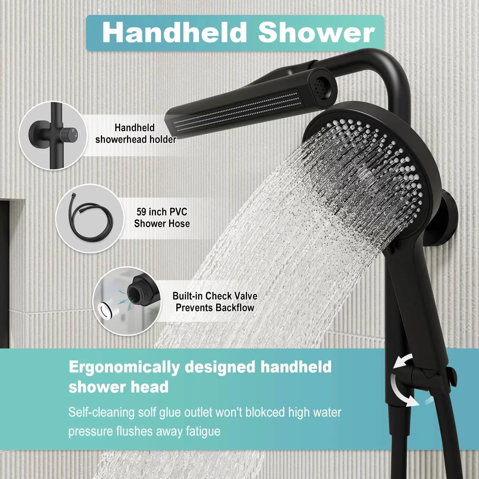 Shower Head Compact with GT Wall Bar Kit, Matte Black - Matte Black 7.8-inch Model 7BFCFF