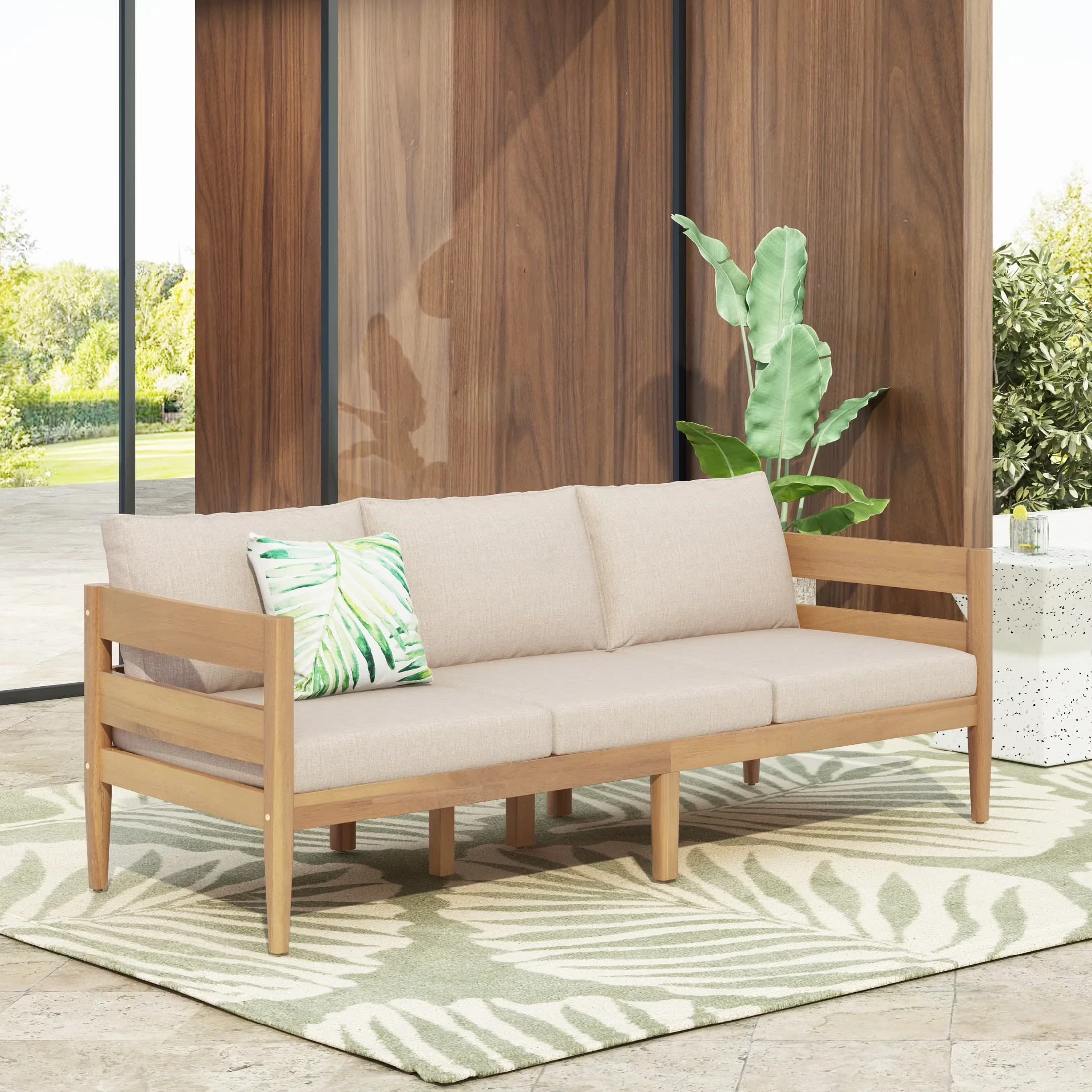 Outdoor Sofas Sectional Stylish with Modern, Water-Resistant - Acacia Wood+Water Repellent Fabric Beige Model DD617A