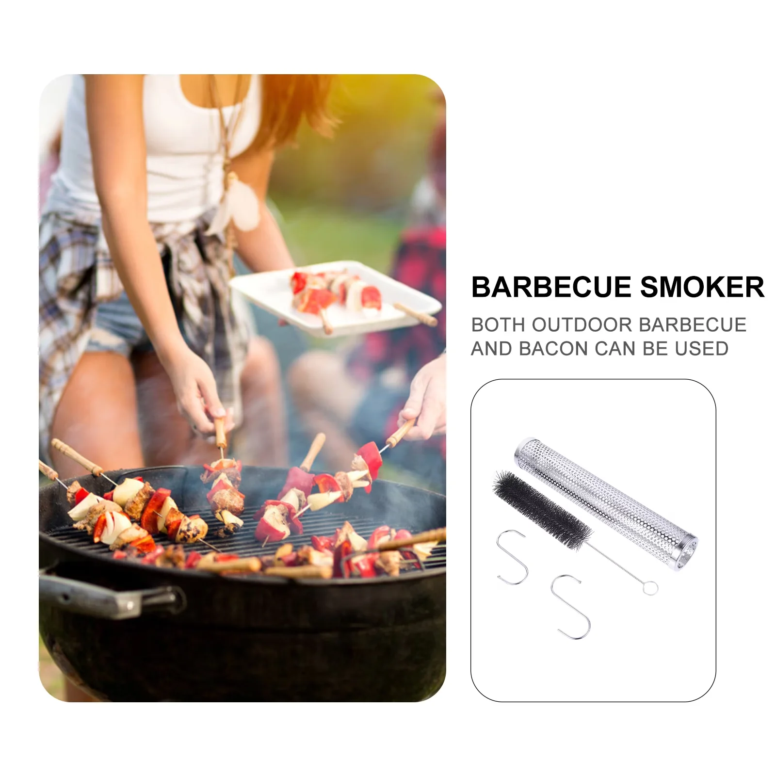 Smoker Compact with Water Smoker, Barbecue Grilled Silver - Stainless Steel Silver Model 07DE30