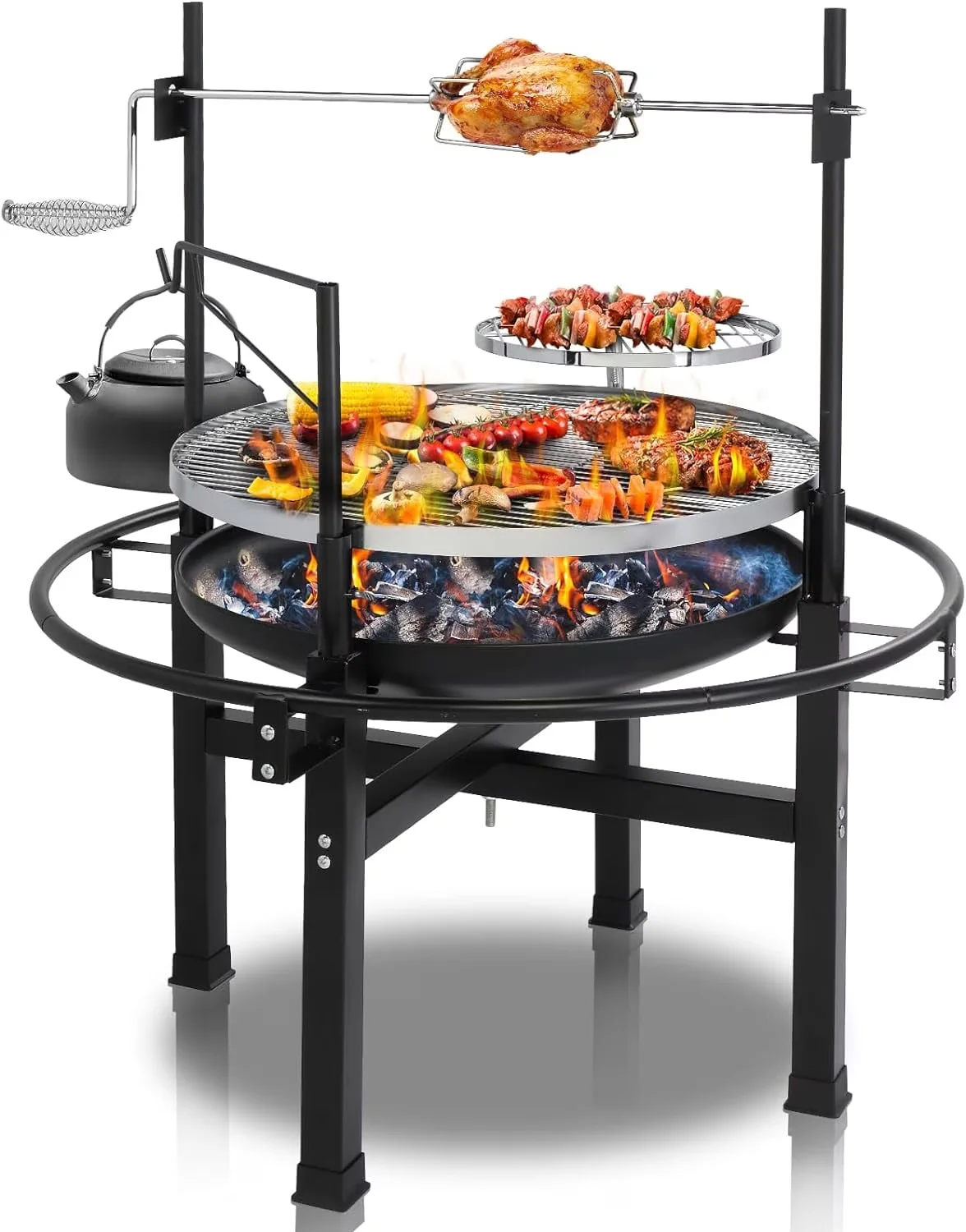 Quality Outdoor Heating with Portable, 33" Round Metal Wood Burning Fire Pit, Dual Swivel Cooking Grates - Black Or Gray Metal Model 11EA66