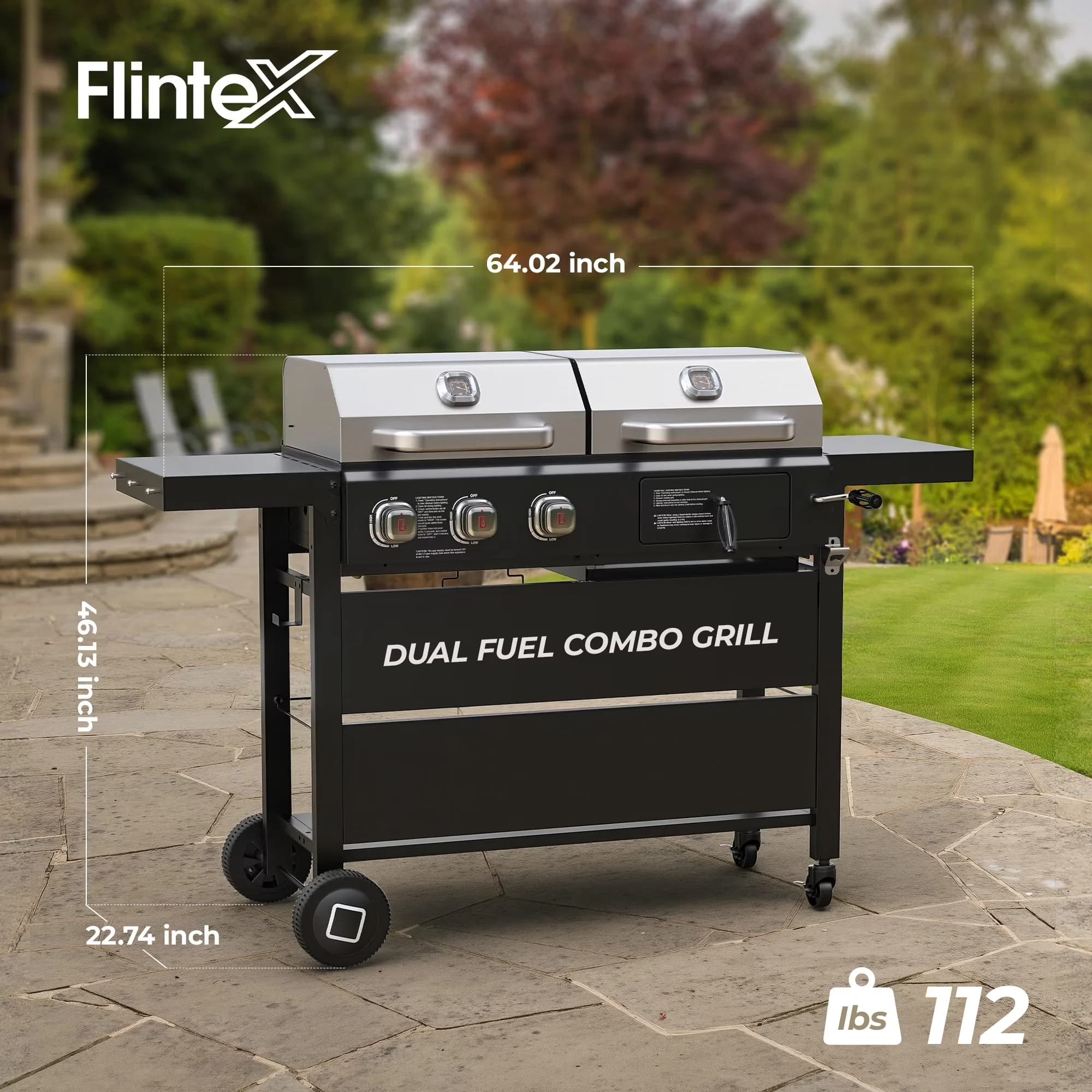 Combo Grill Efficient with Grease Pan, Adjustable Air Vents, Adjustable Charcoal Tray - Steel Model D5009D
