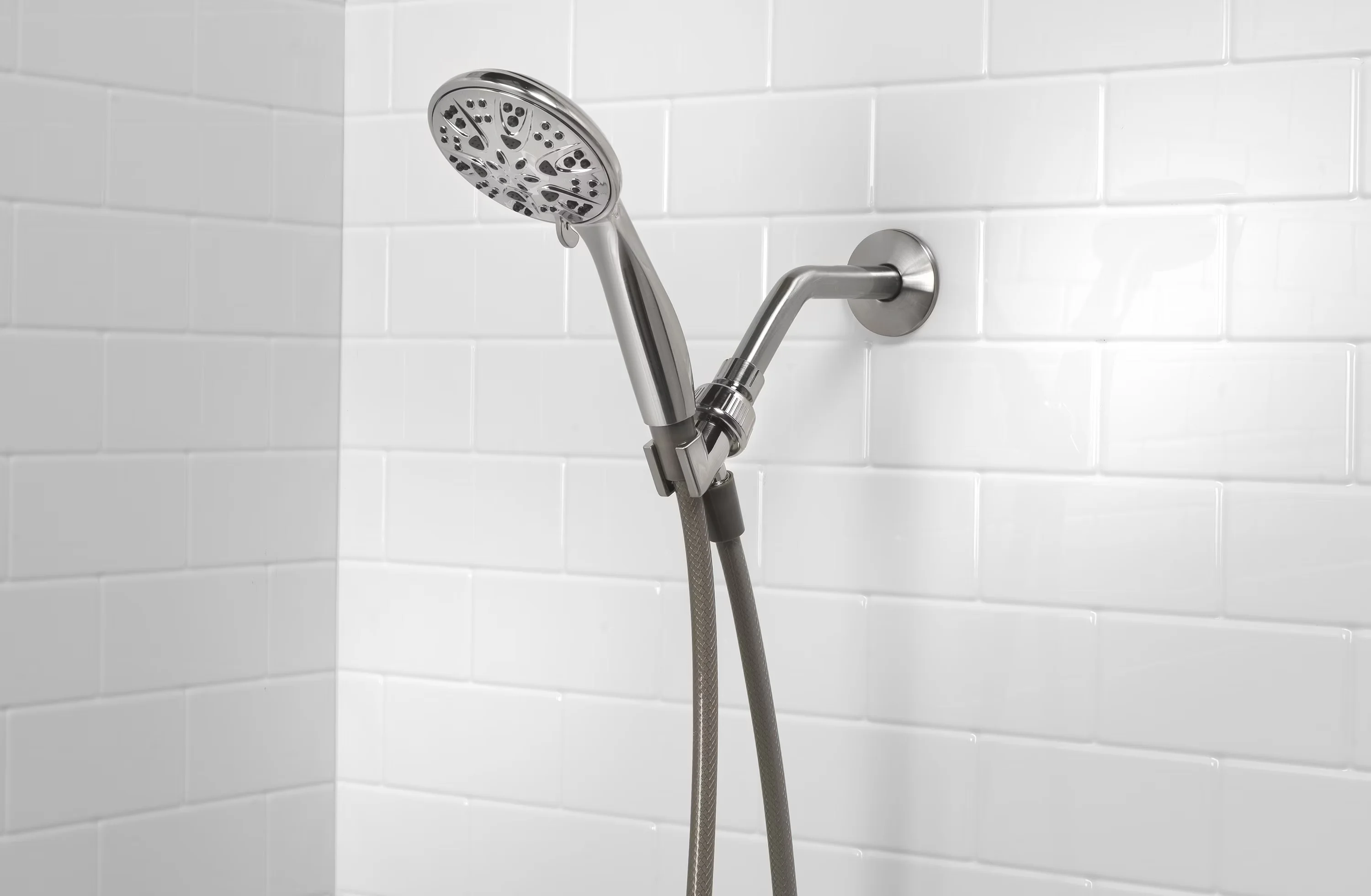 Durable Shower Head with Handheld, 1.8 GPM, 5-Spray Brushed NickelHandheld - Silver Pvc Model 33E762