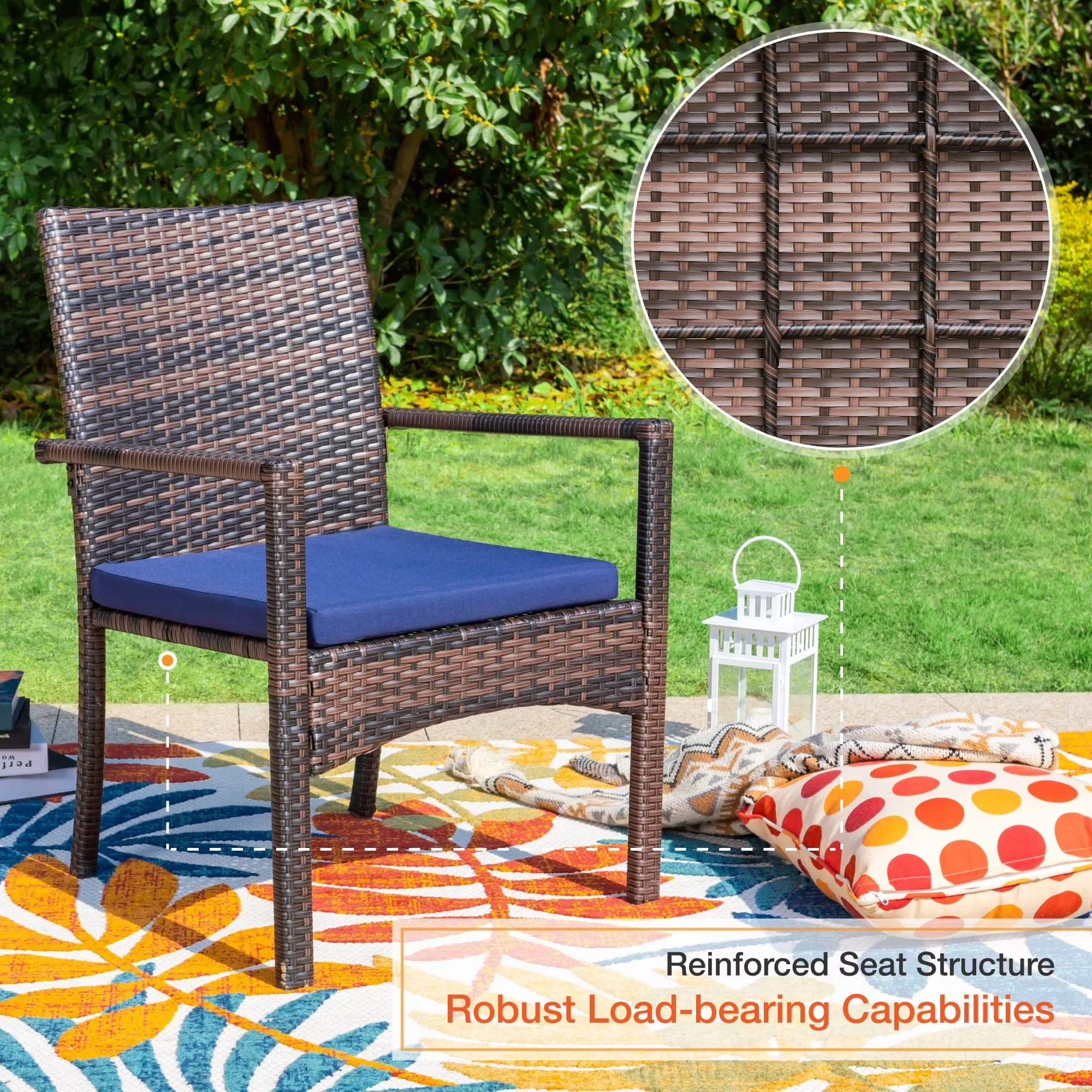 Sleek Patio Dining Set with Weatherproof, Cushioned Rattan Chairs - Metal, Polyester, Rattan Model 63AA9F