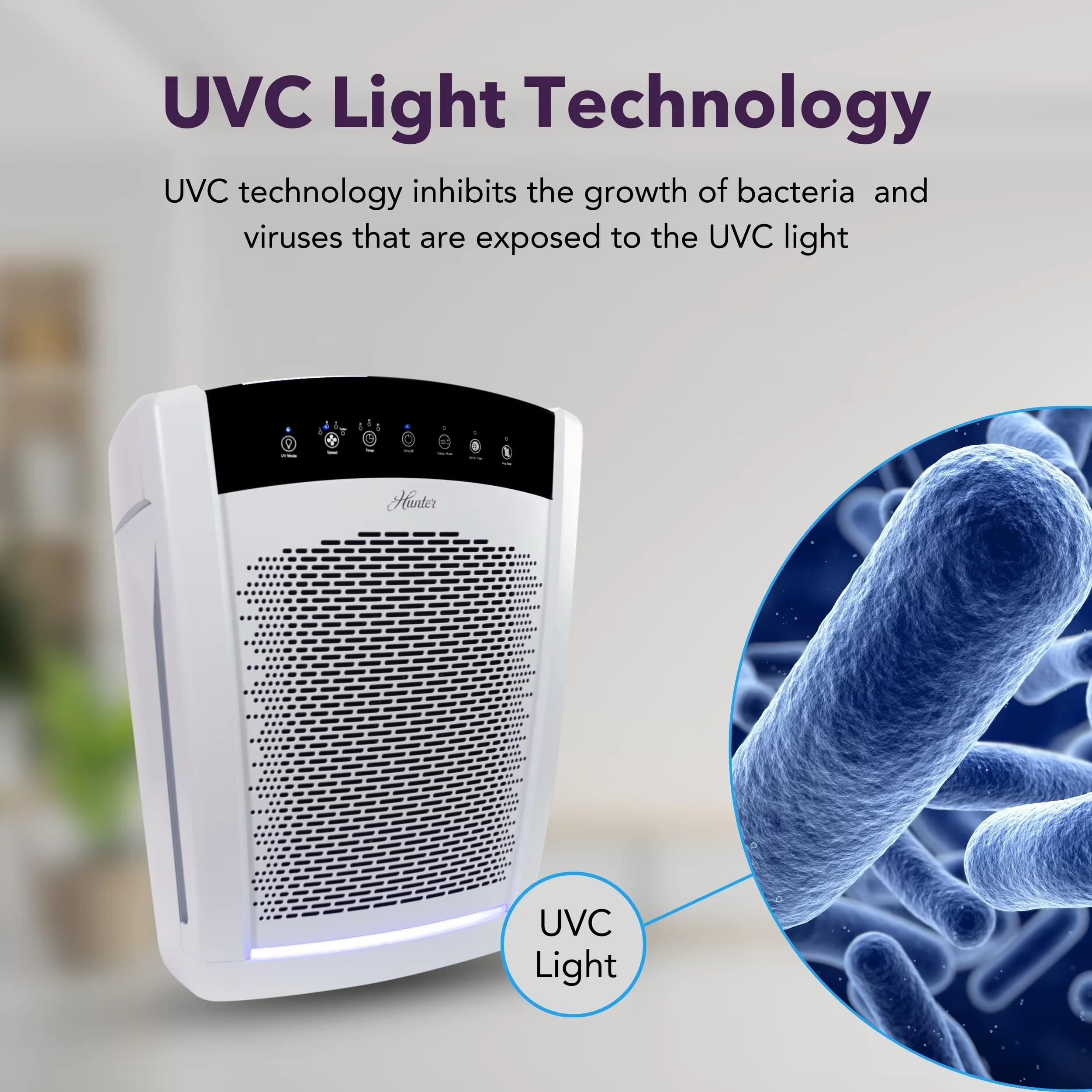 Professional Air Purifier with Filter Change Indicator, White, UVC Germicidal Light - Model 333609