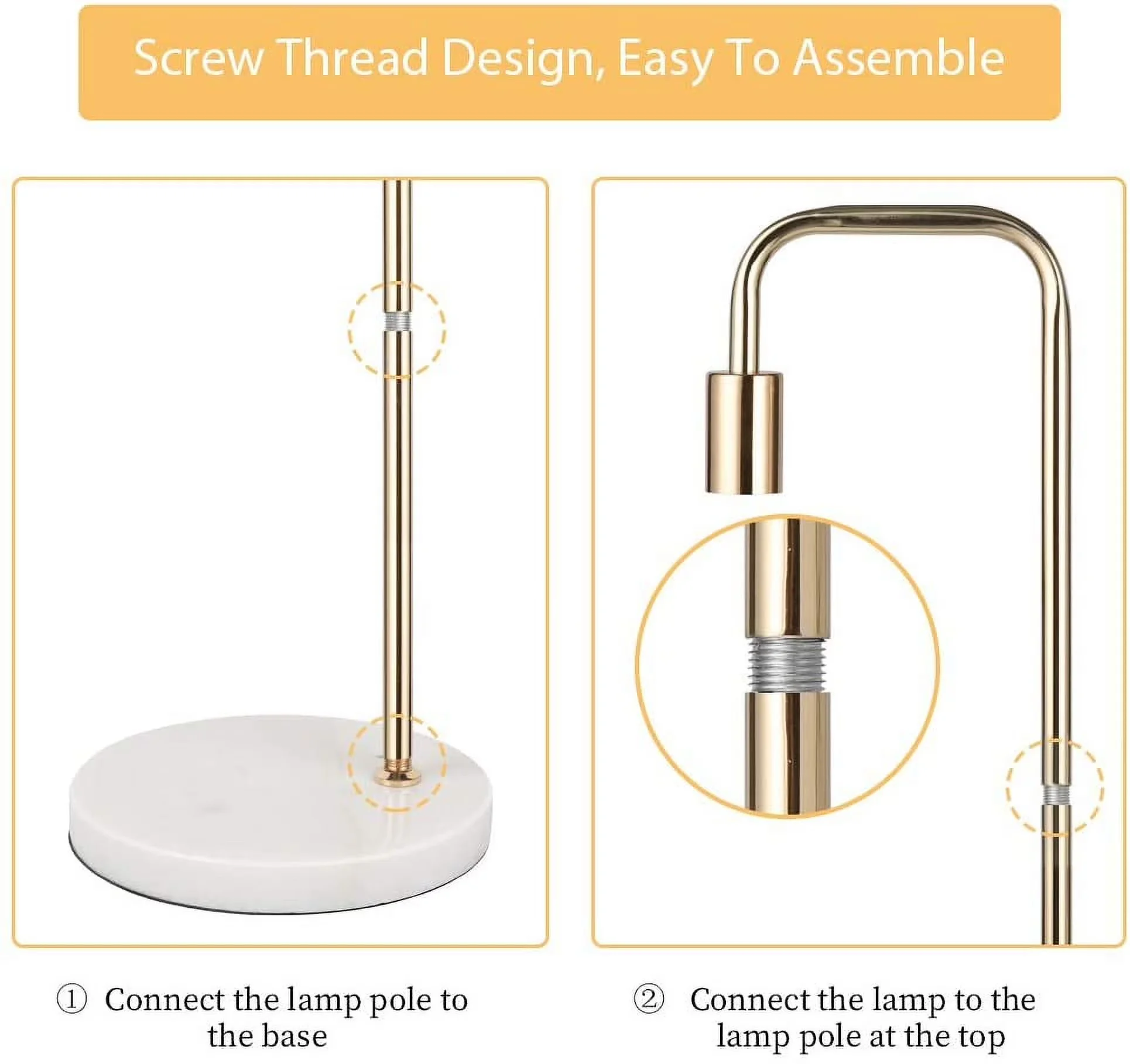 Premium Floor Lamp with Incandescent, Energy Efficient, Minimalist Metal Industrial Standing - Metal Gold Model 5C7C2B