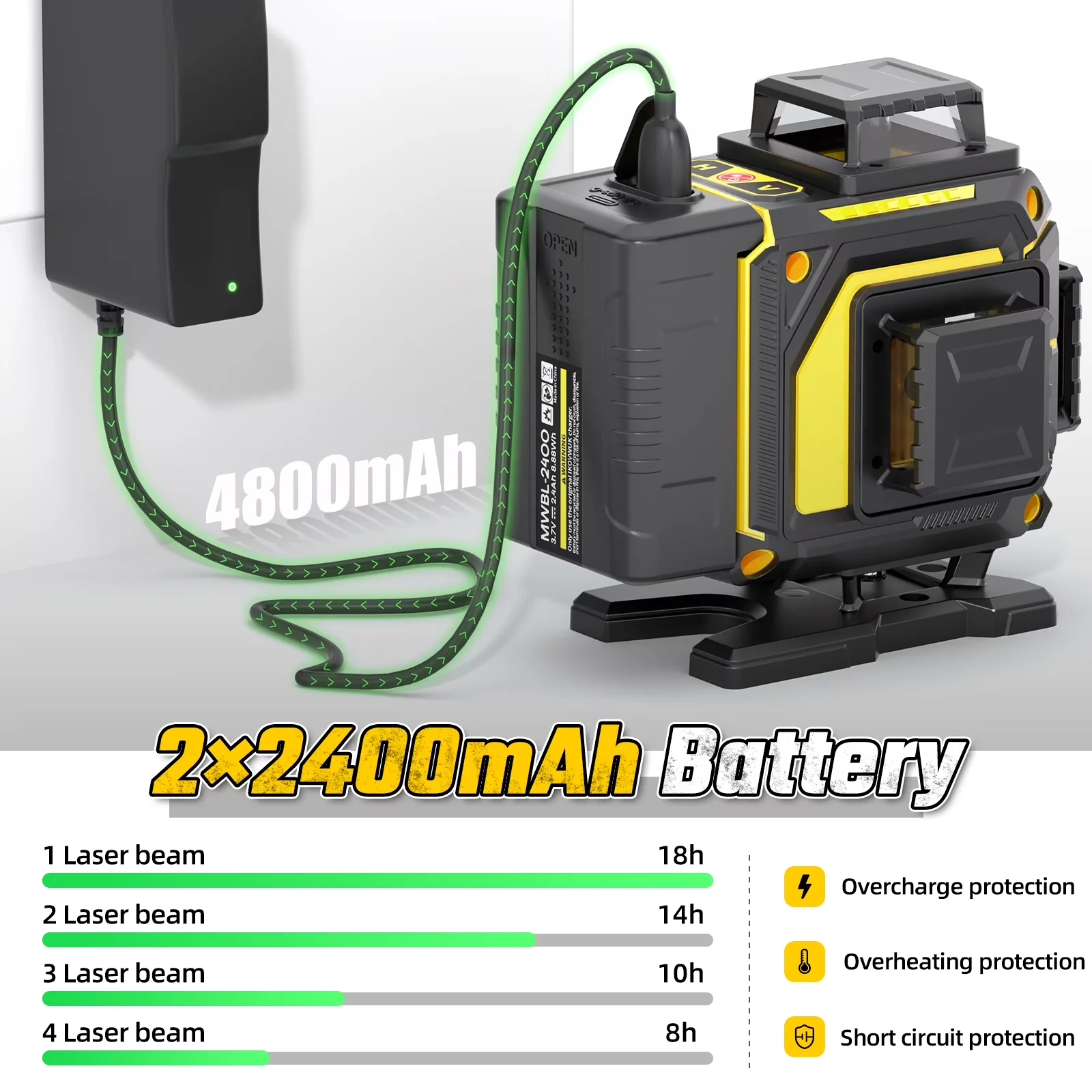 Versatile Measuring Layout with Battery, Accurate Measurement, 4D 360° Self-Leveling Laser Level - Yellow Plastic Model 1AE317