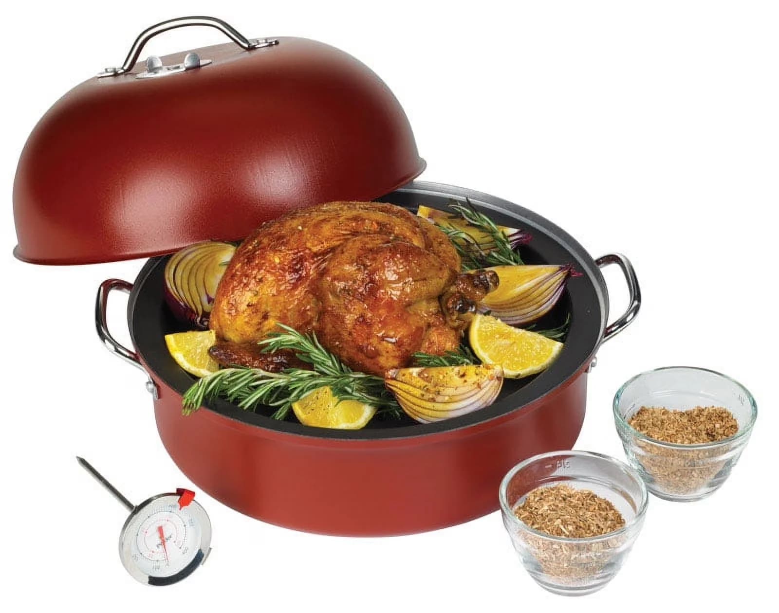 Smoker Premium with Heat Thermometer, Aluminized Steel Kettle 12.38 in. Red - Red Aluminum Model A35511