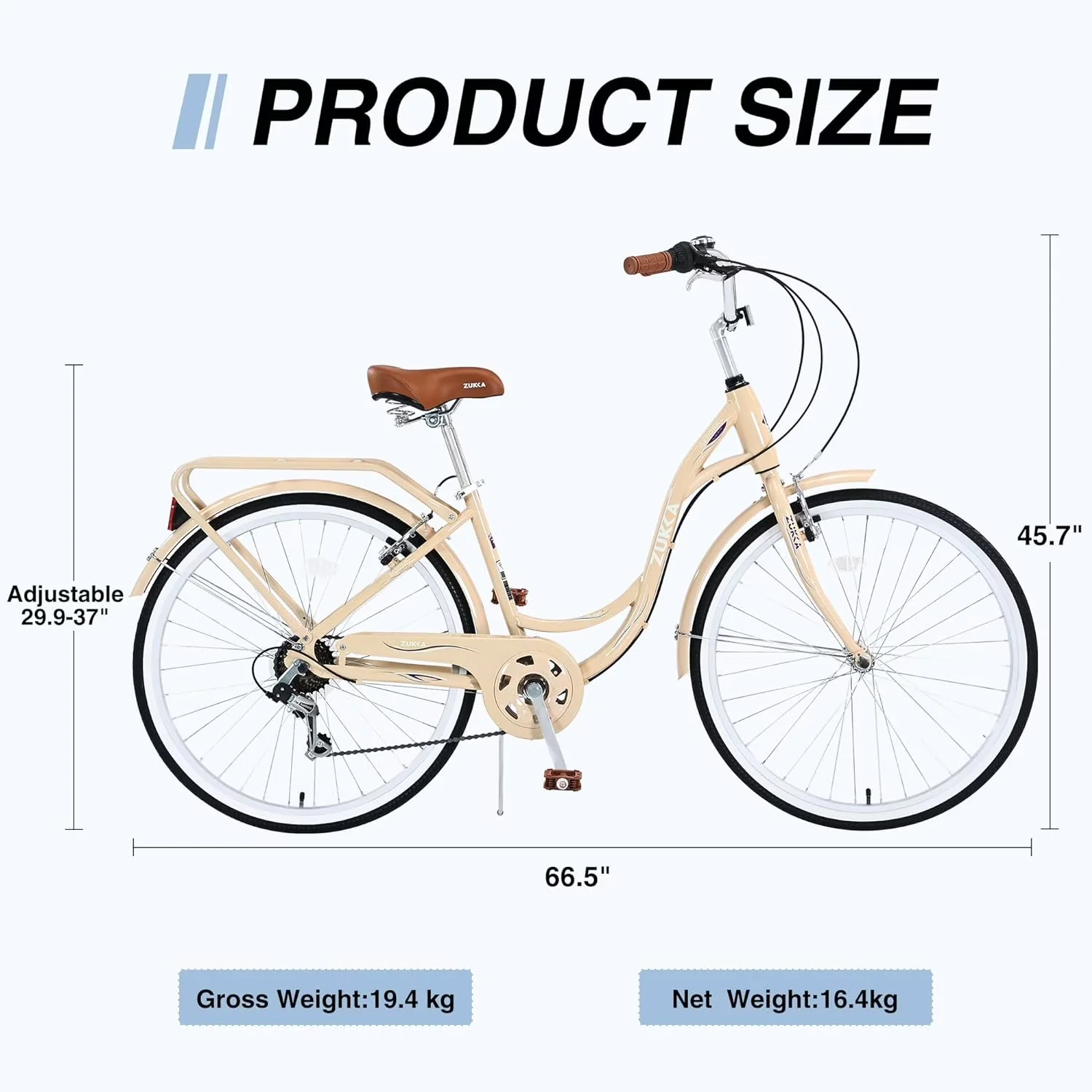 Stylish Road Bike with Adjustable Handlebar Height, Beach Cruiser - Beige Model B6C0EE