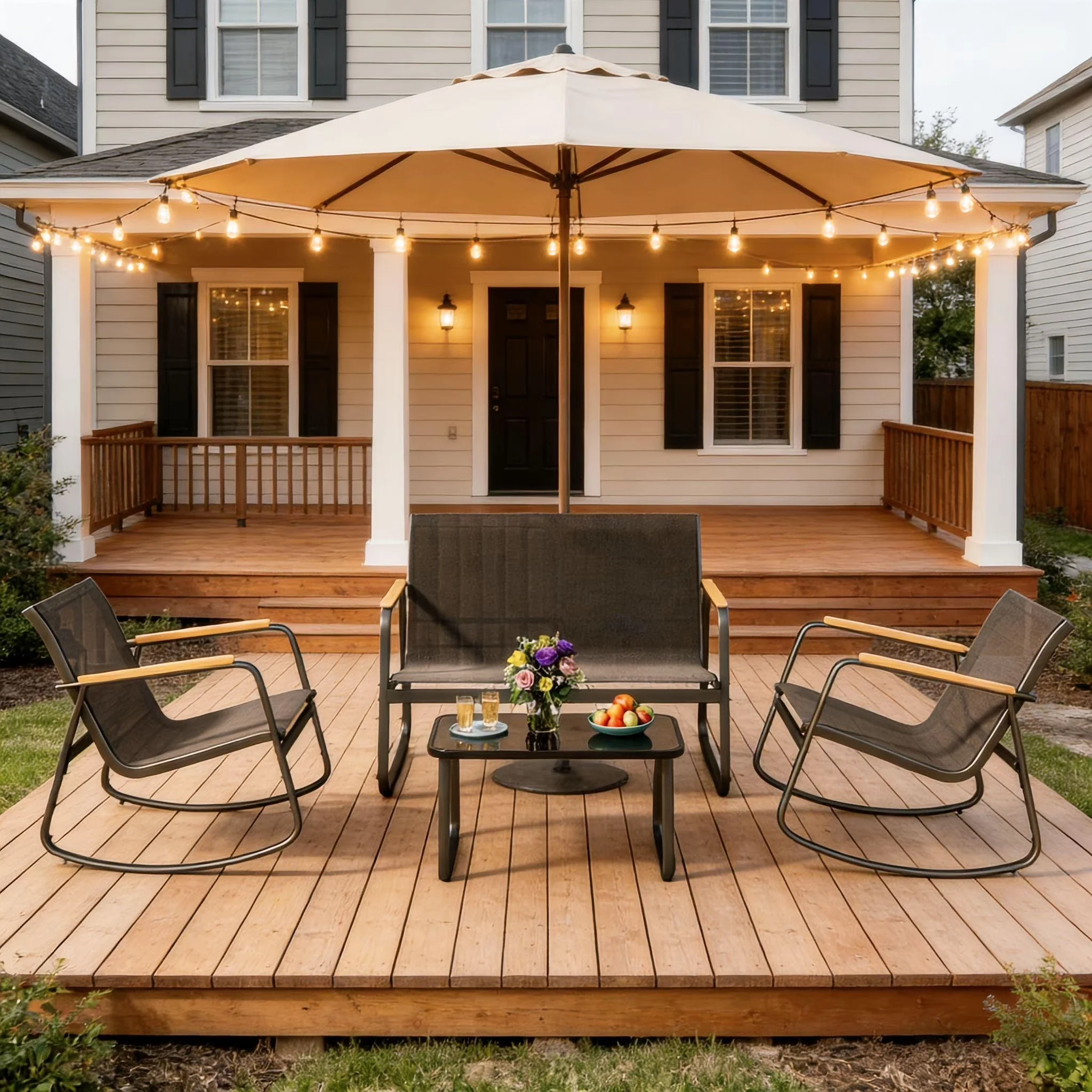 Professional Patio Conversation Set with Weatherproof, Pet Friendly Textilene and Table, Furniture - Black Textilene Model 8704D5