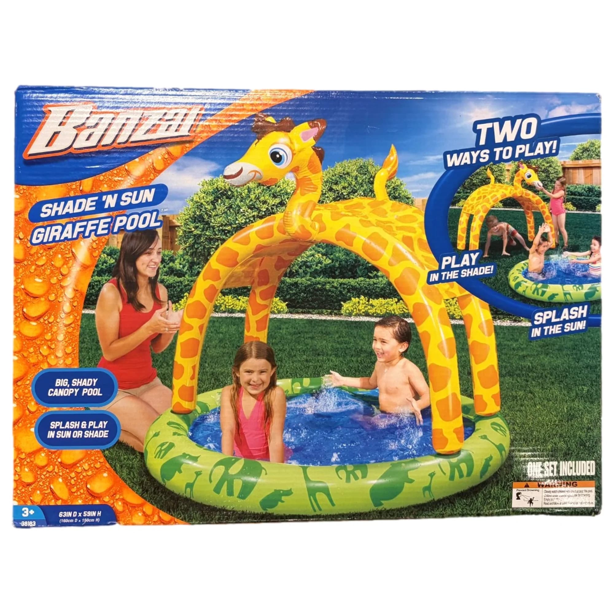 Inflatable Pool Quality with Repair patch included, Shade Canopy, Shade & Sun Giraffe Swimming - Model 2B0847