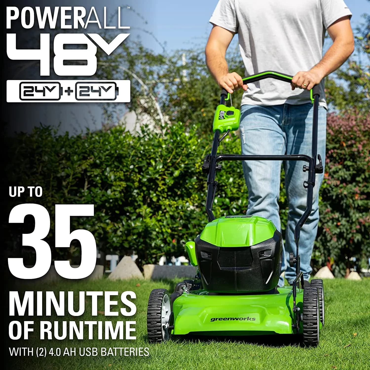 Classic Push Mower with Battery, 48V, (1) Grass Collection Bag - Green Model 5FFB85