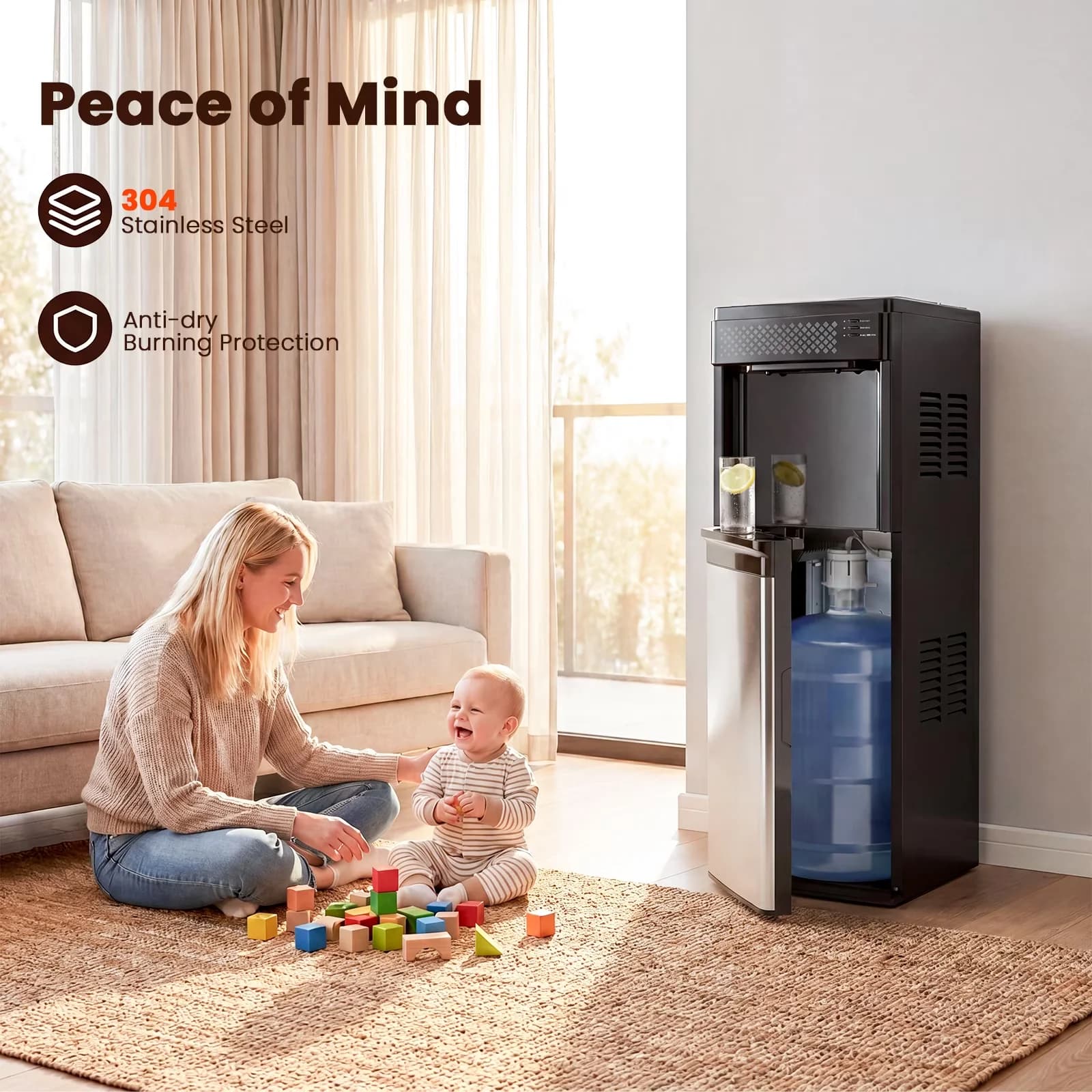 Premium Water Filtration with Child Safely Lock, Child Safety Lock, Ice Maker - Silver Abs, Stainless Steel for Home Office Model 0DAF10