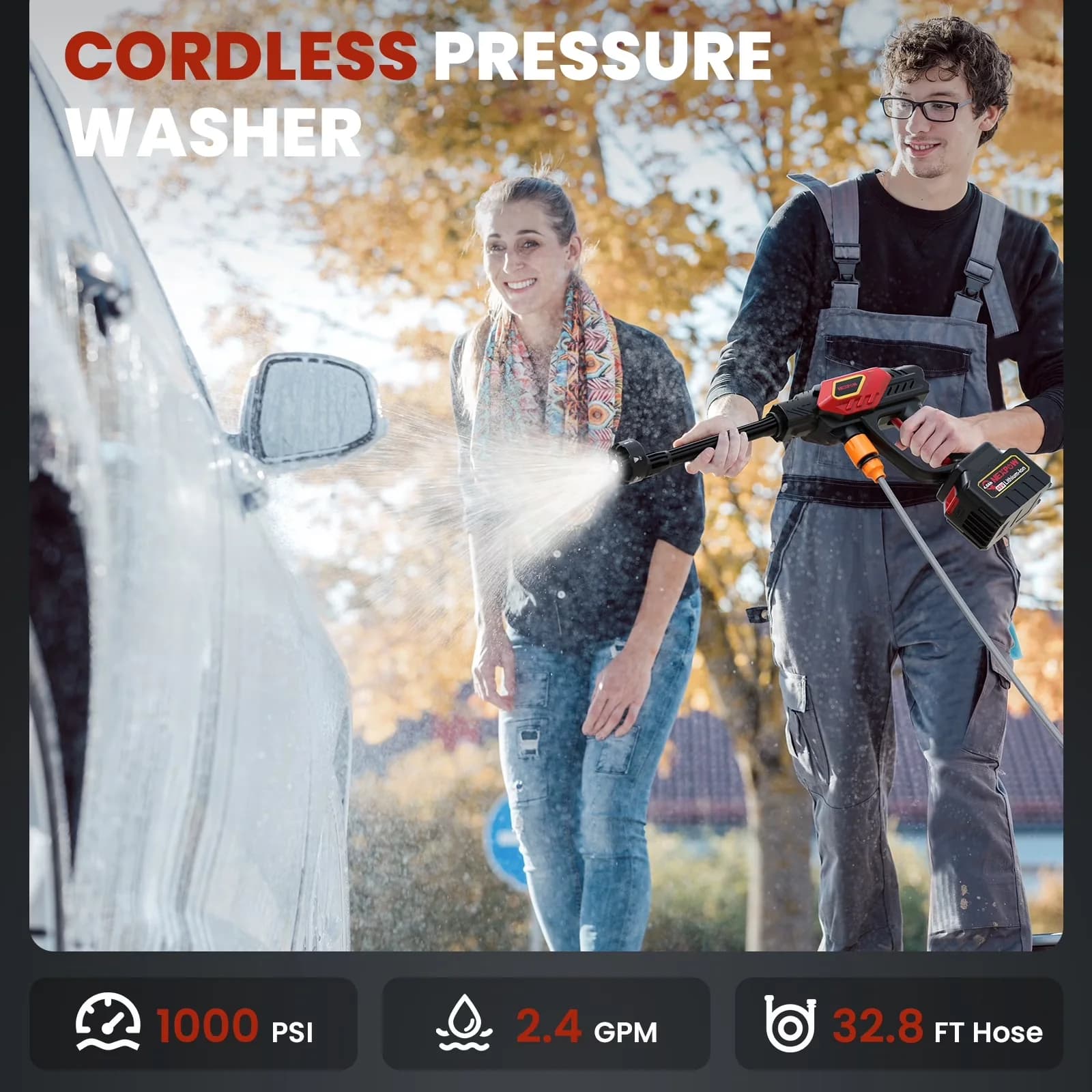 Reliable Pressure Washer with Battery, Quick Connect Tips, 32.8ft Hose - Model FECA30