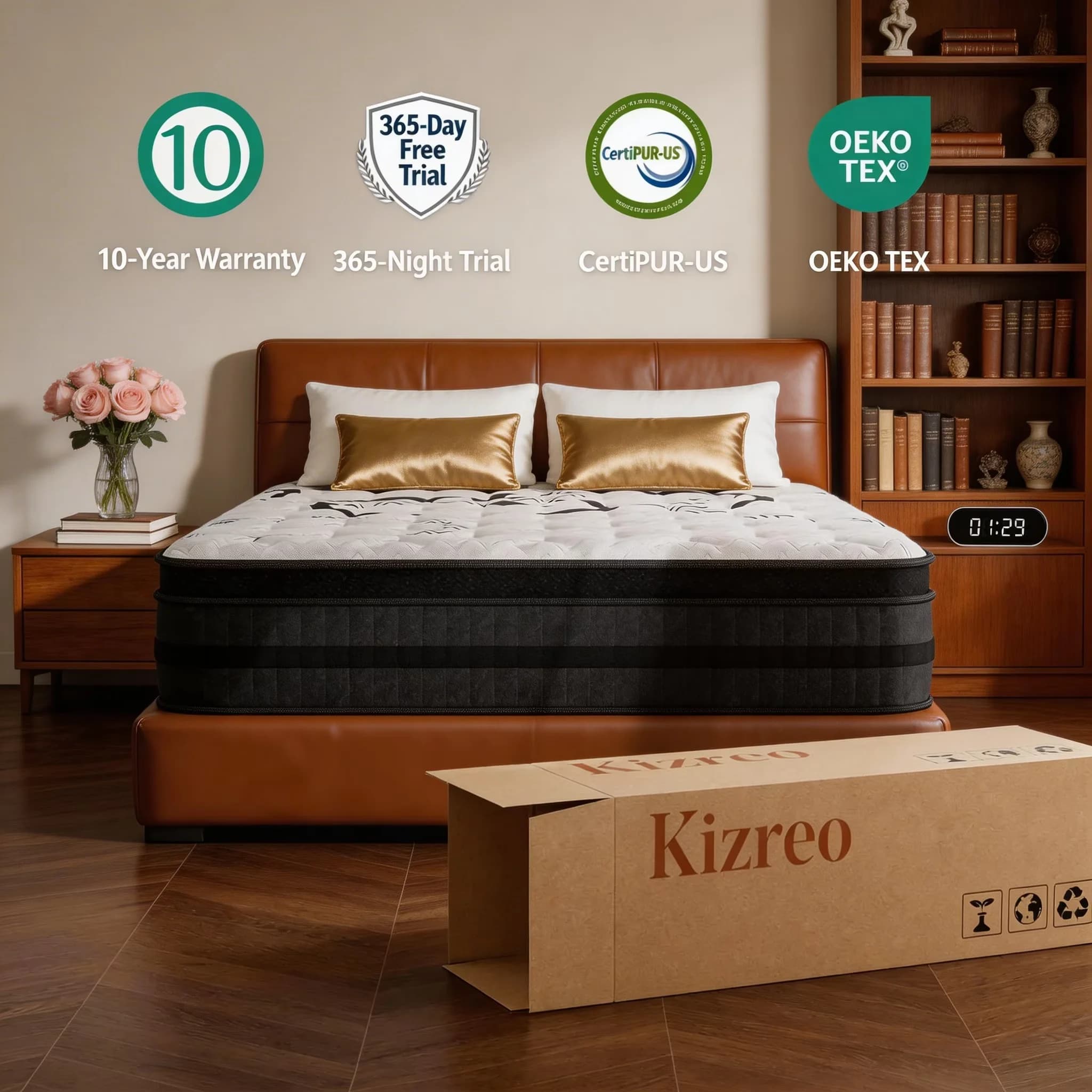 Quality Mattresses Accessory with Cooling Technology, Low Motion Transfer, Breathable Construction - Skin-Friendly Fabric, Breathable... Model 8E3BDD