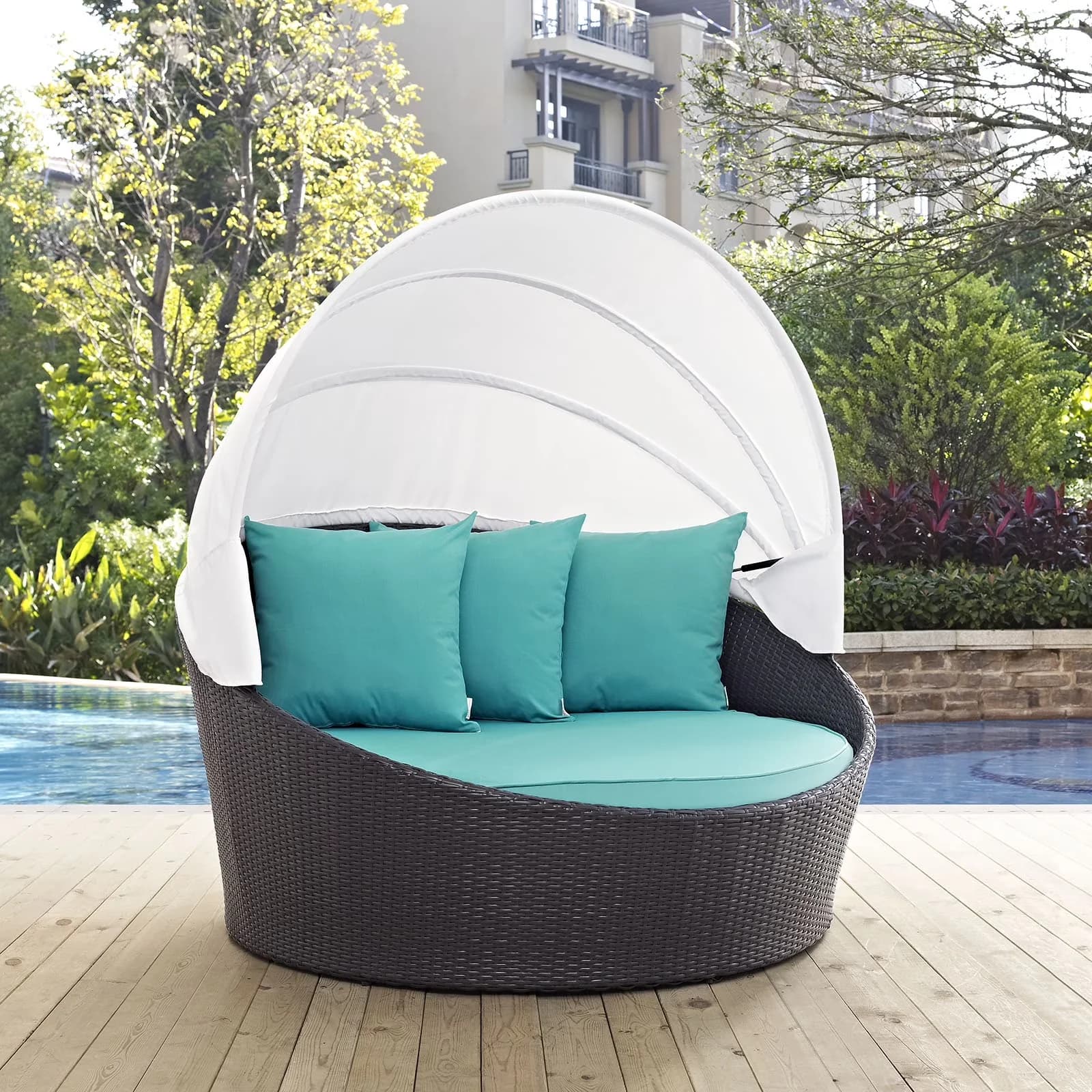 Reliable Outdoor Sofas Sectional with Weather-Resistant, Finish: Espresso, turquoise - Blue Rattan Model BA749E