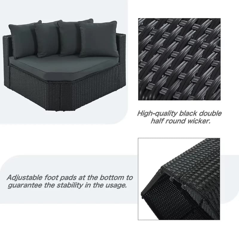 Durable Patio Conversation Set with Sofa, 7-Piece Outdoor Wicker Sectional Sofa, Coffee Table and Ottoman - Gray Wicker for Patio, Garden Model FE8D06