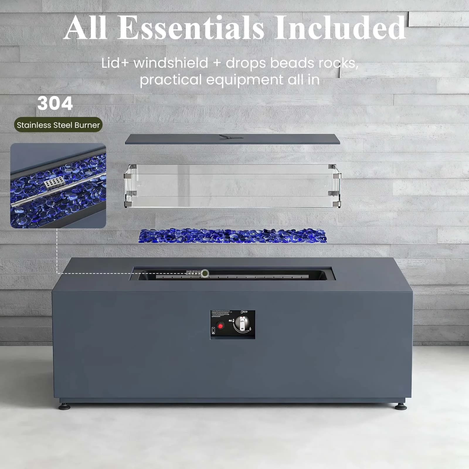 Sleek Outdoor Heating with 55000 BTU, Weatherproof, 42 Inch Fire Pit Table - Aluminum Gray for Patio Model 44632A