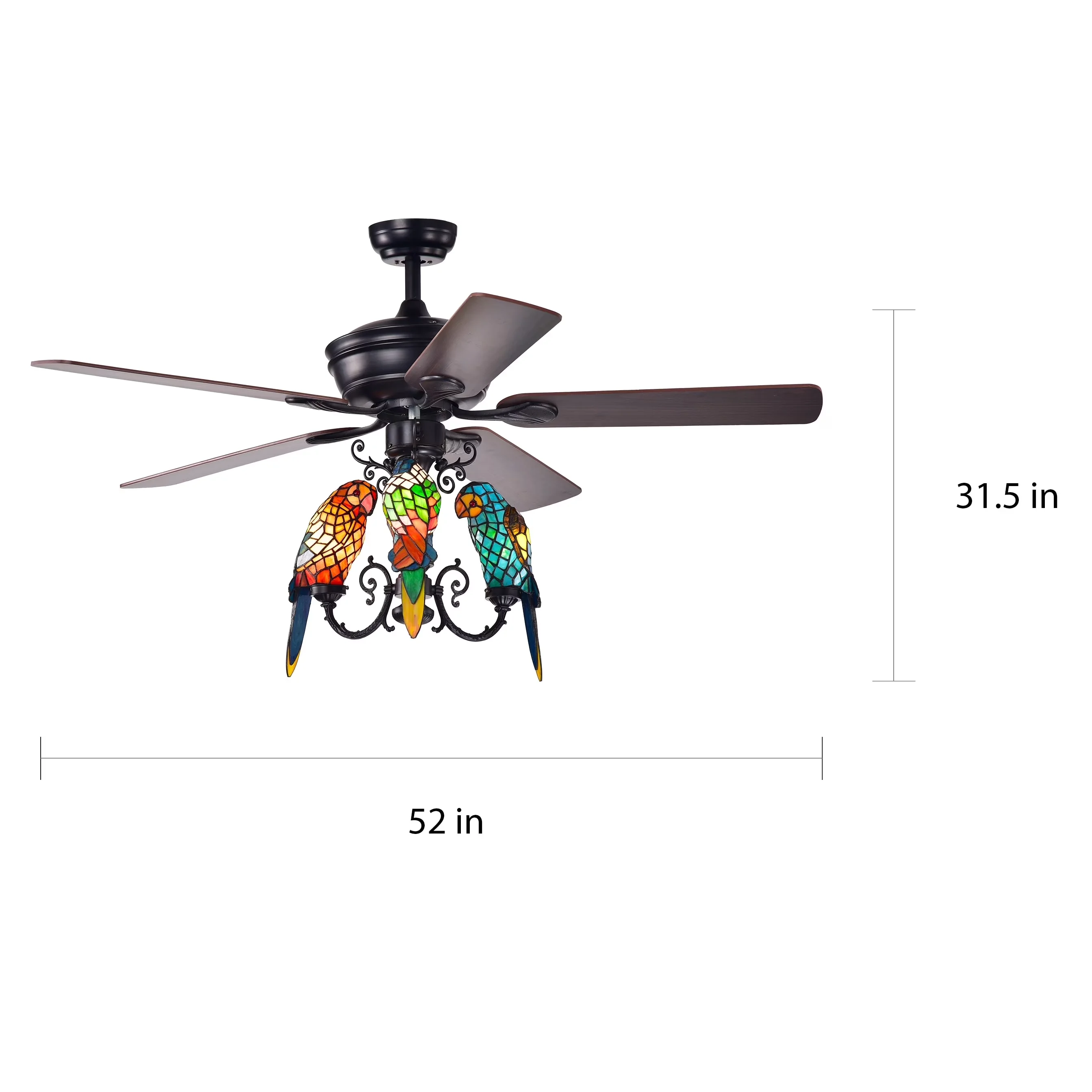 Reliable Ceiling Fan with Incandescent, Traditional - Tiffany Style Glass Black Model D7A856