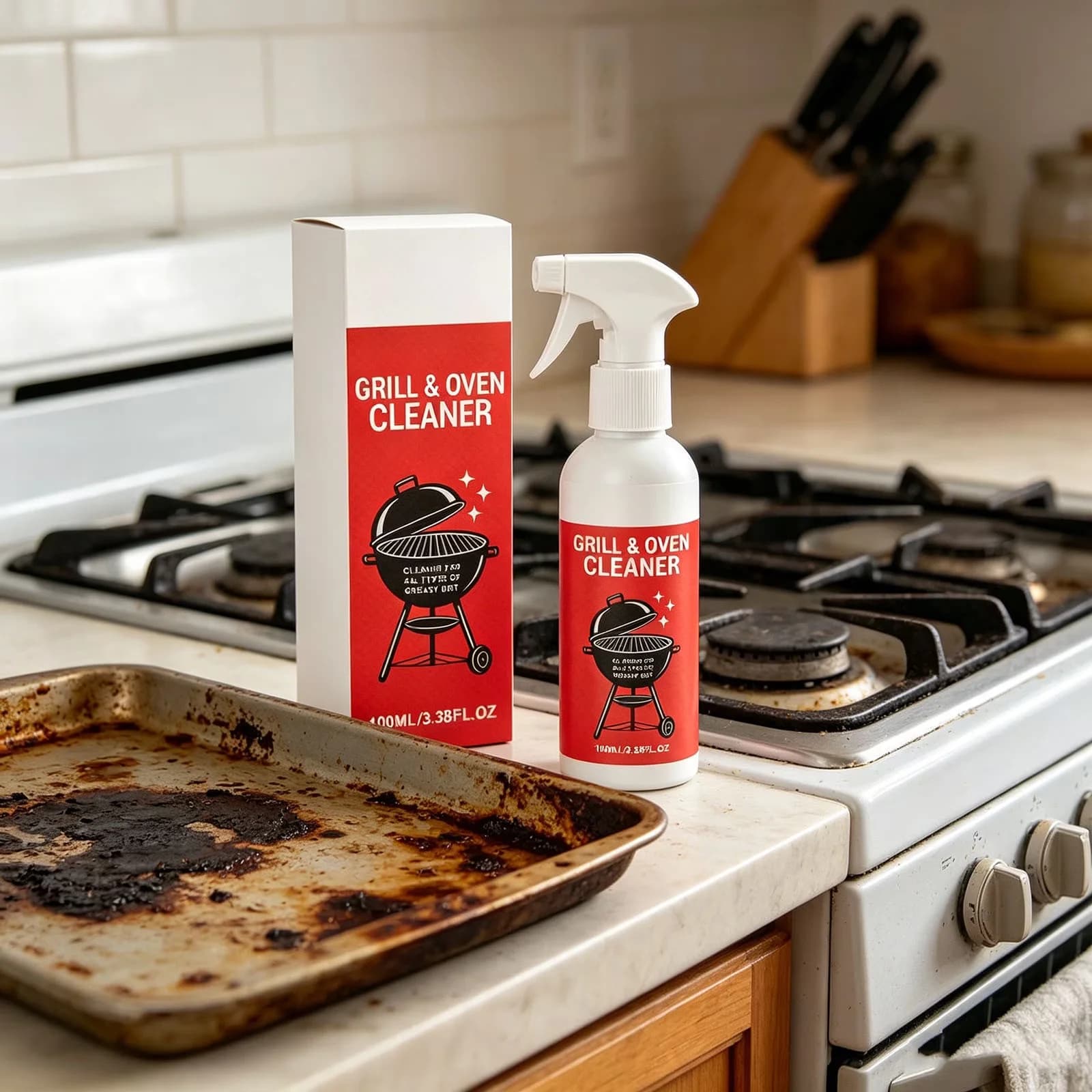 Professional Combo Grill with Fume Free Fast Acting, Cleaner, Oven Cleaner Heavy Duty Degreaser Spray for Outdoor, Kitchen - Model B0864F