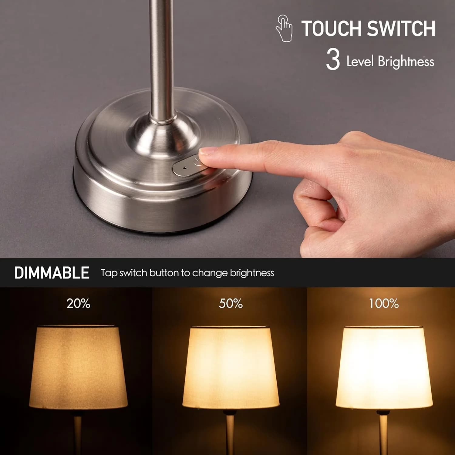 Professional Lamp with LED, Battery, O’Bright Seraph - Silver Metal - Quality Construction Model 612EEA
