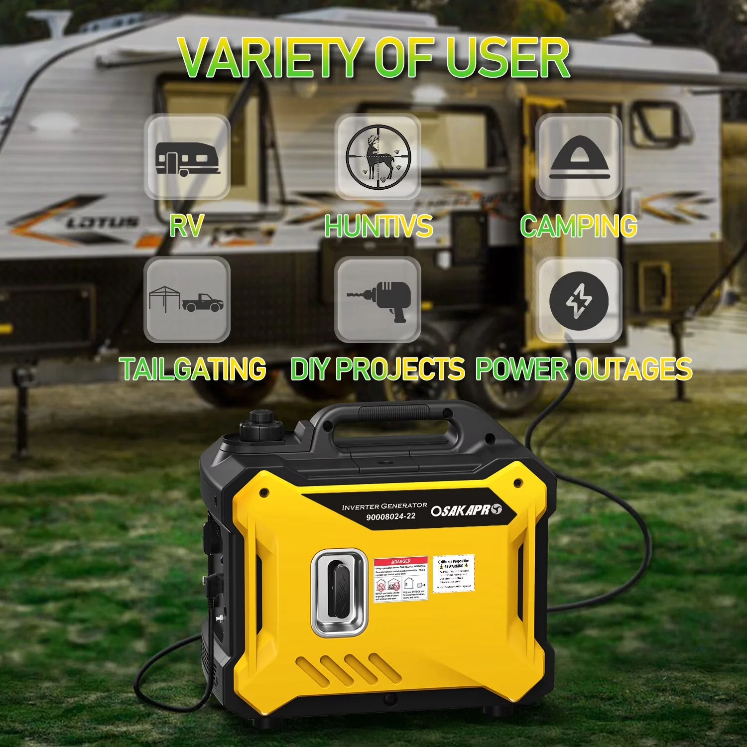 Versatile Generator with 2000W, Overload Protection, 79.7cc ultra light EPA compliant - Model D8AA38