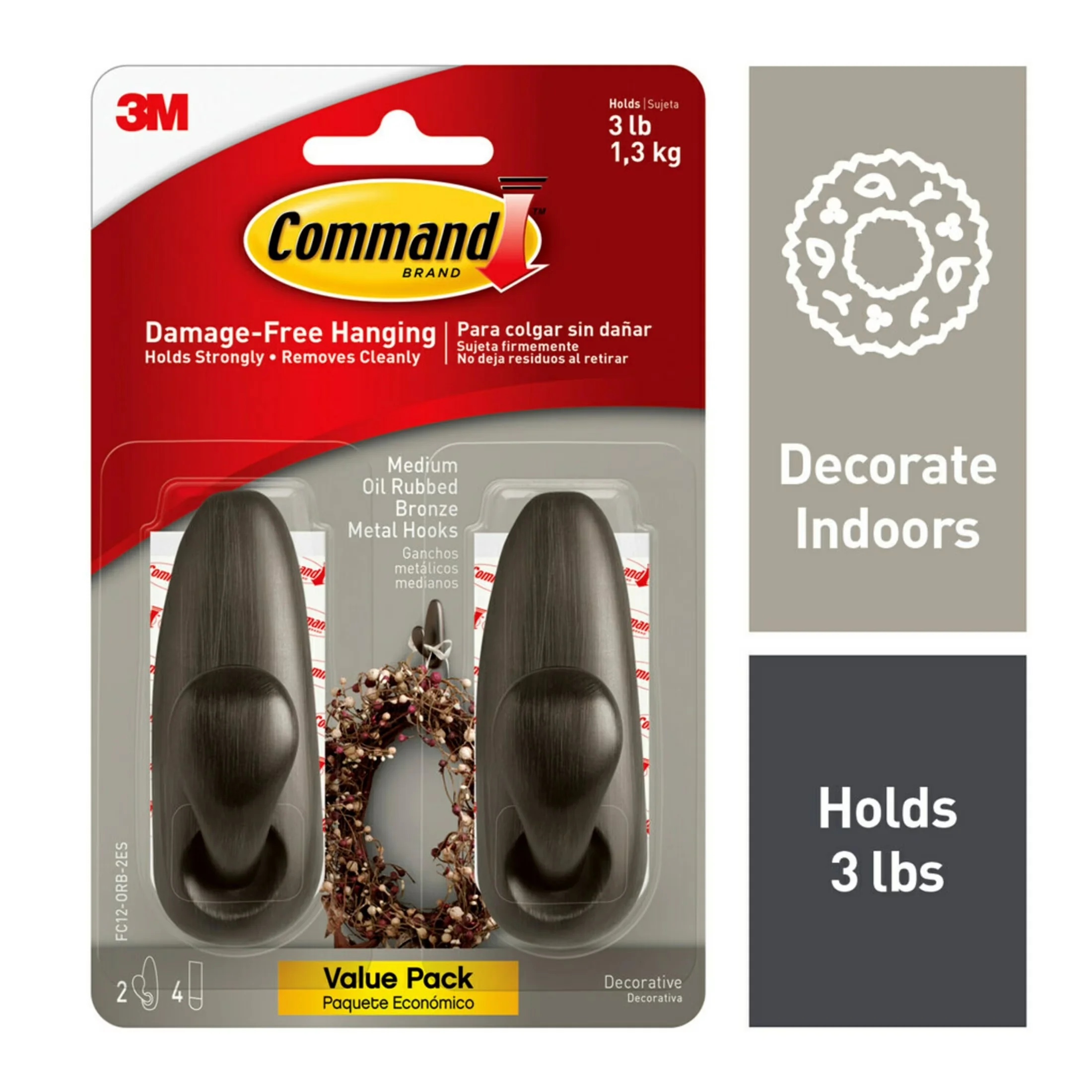 Innovative Damage-Free Hanging with Easy Installation, Reusable, Damage Free Decorating - Metal Bronze Model 2972E8