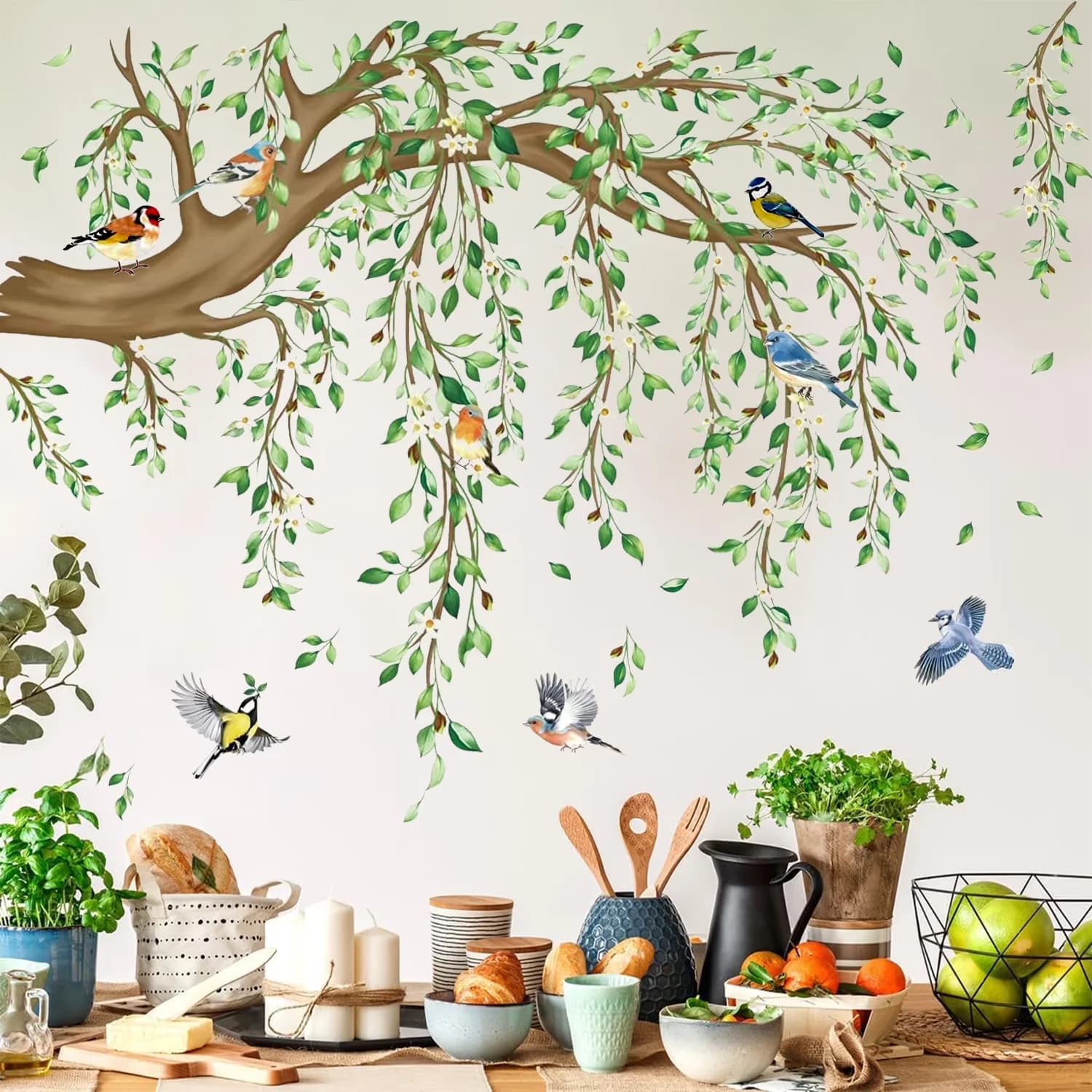 Wallpaper Wall Decals Wall Covering Versatile with Reusable, High Coverage Decorations, Large Hanging Vine - Pvc Green Model 7D2B0D