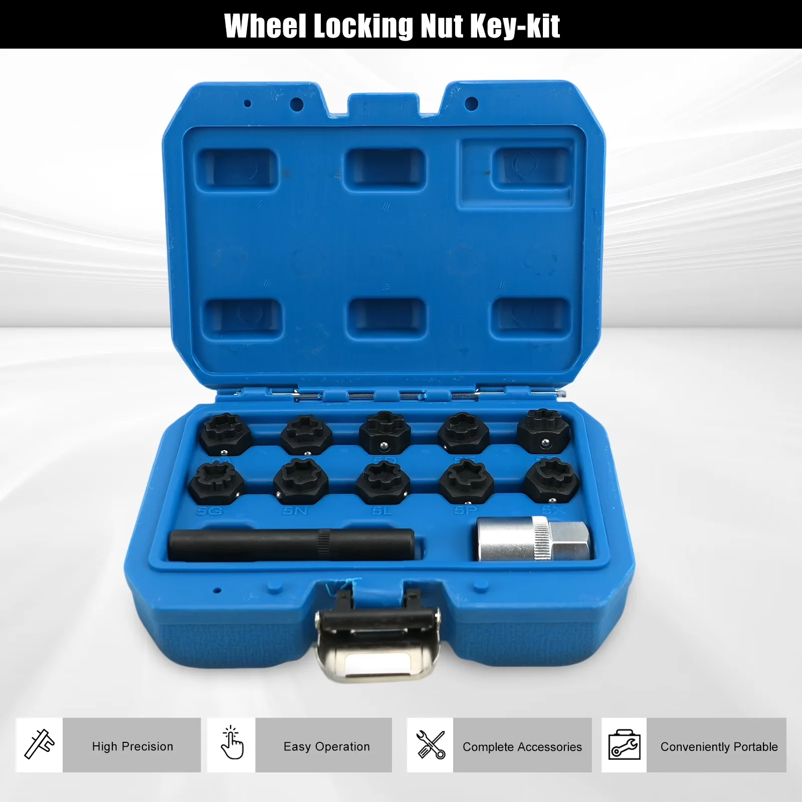 Modern Hand Tool Set with Spline Locking Lug Nut Key Adapter Kit, Easy to Use - Chrome-Molybdenum Steel Model B49973