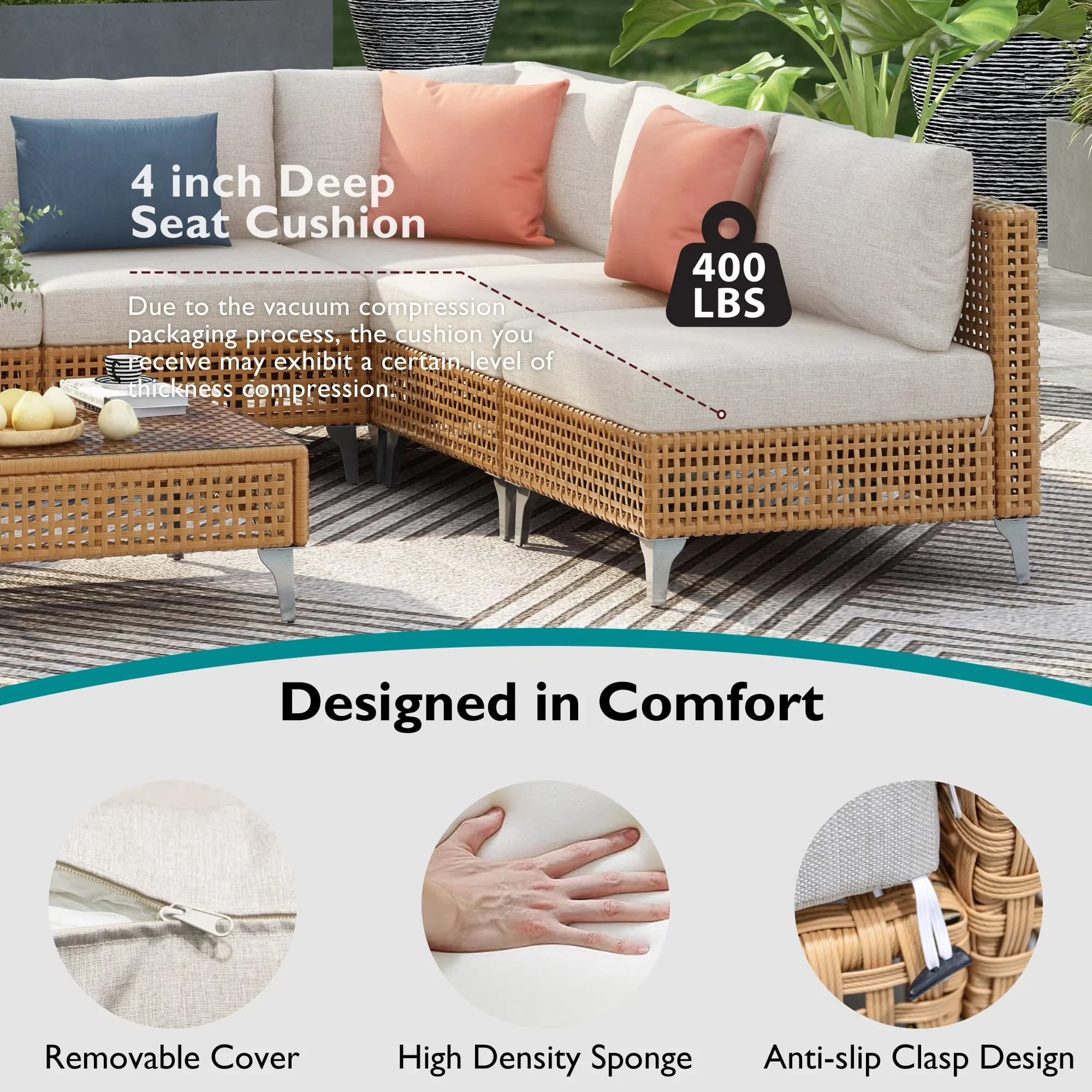 Premium Patio Conversation Set with Storage, Beige Thick Cushions, 7pcs Luxury Furniture - Pe Rattan+Steel+Polyester... Model 52A52D