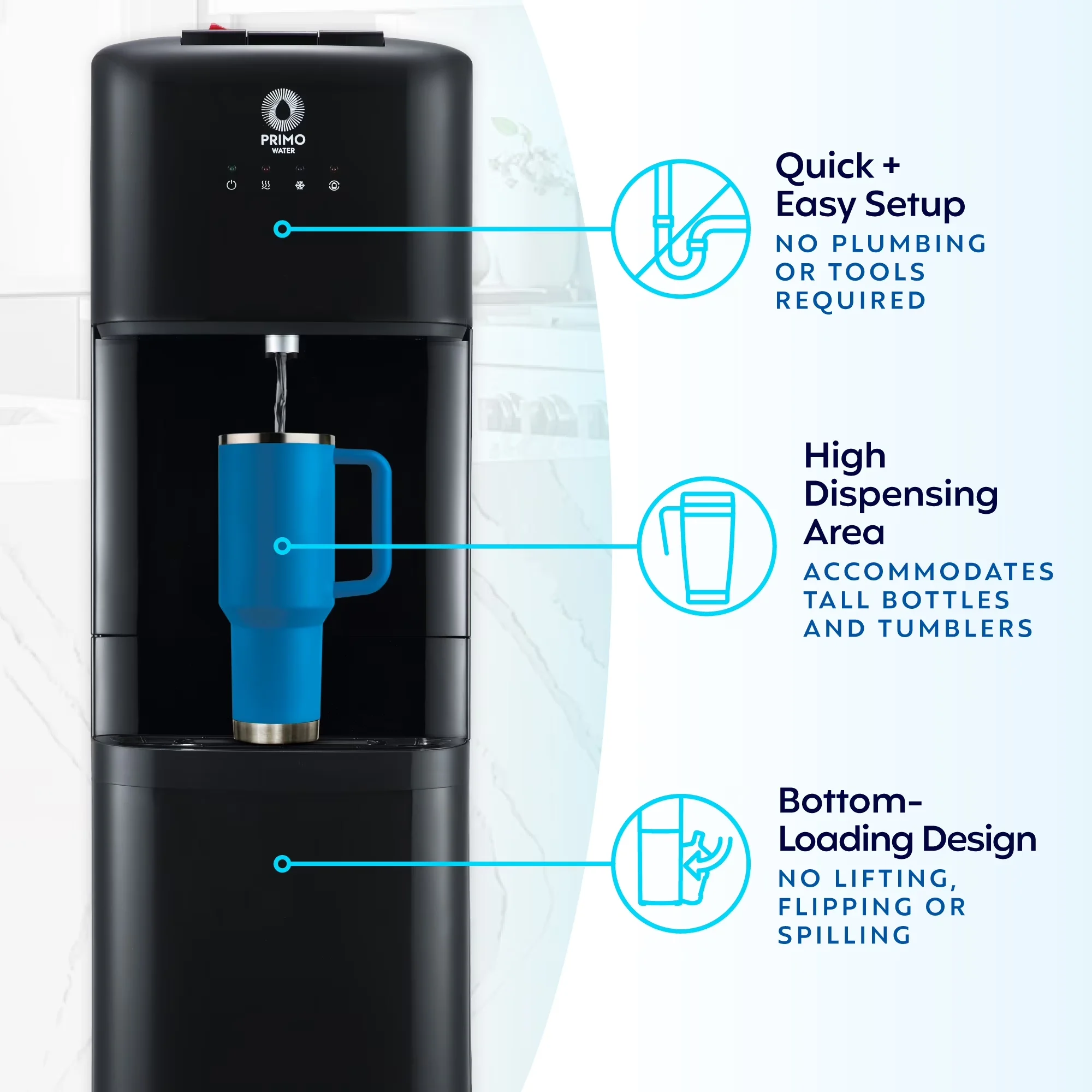 Modern Water Filtration with User-friendly push-button controls, High Dispensing Area - Stainless Steel, Plastic Black Model 22A6D1