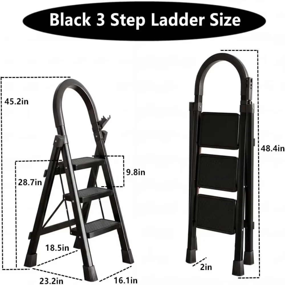 Quality Ladders And Step Stool with Foldable, Anti-Slip - Steel Black for Office Model 884A7E