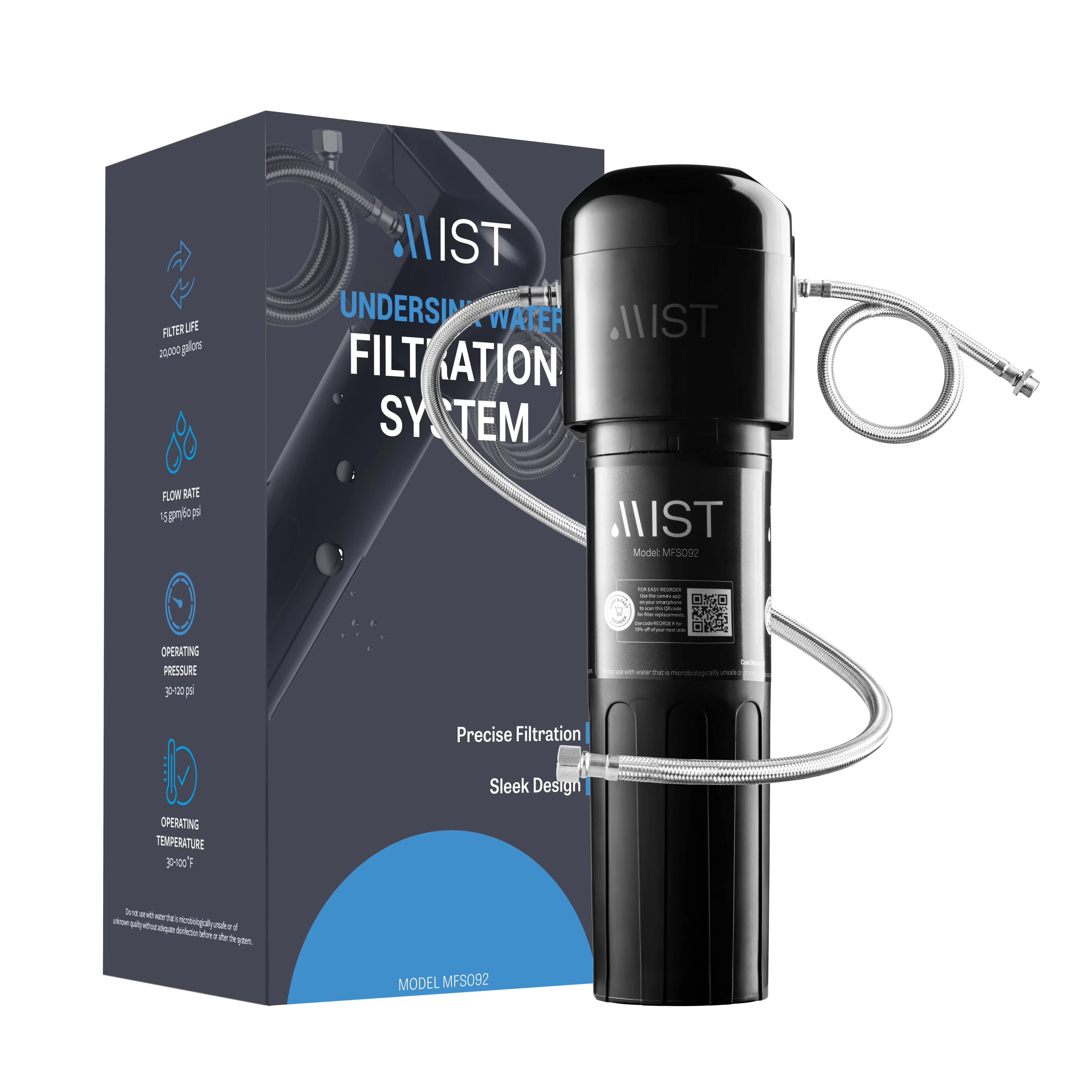 Stylish Water Filtration with Multi Filter, 20000 Gallon Capacity, NSF/ANSI 42 Certified - Black Model 1E9E19