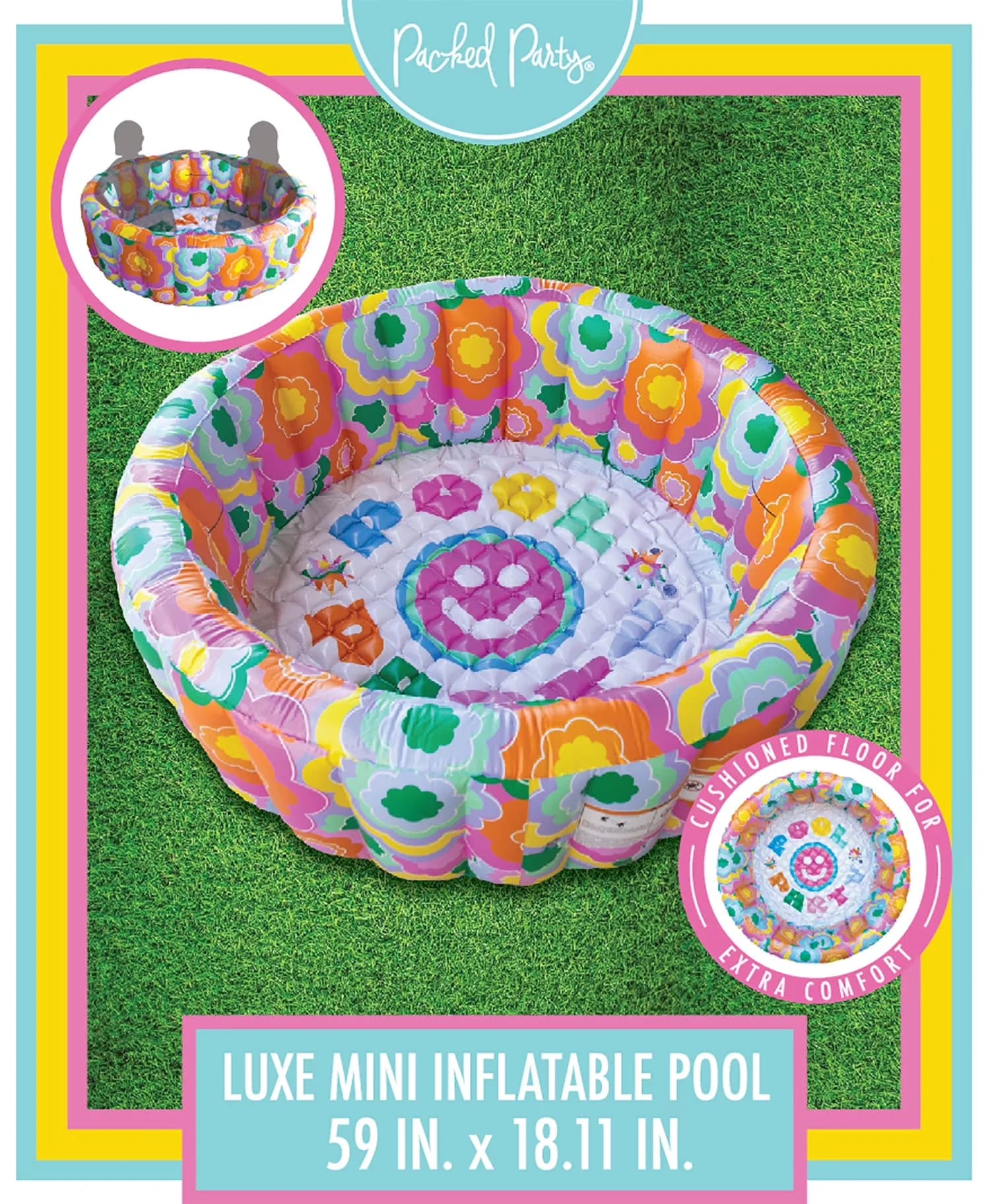 Versatile Inflatable Pool with Flower 59” Round Soft-Sided Swimming - Rustic Charm Model 48FC08