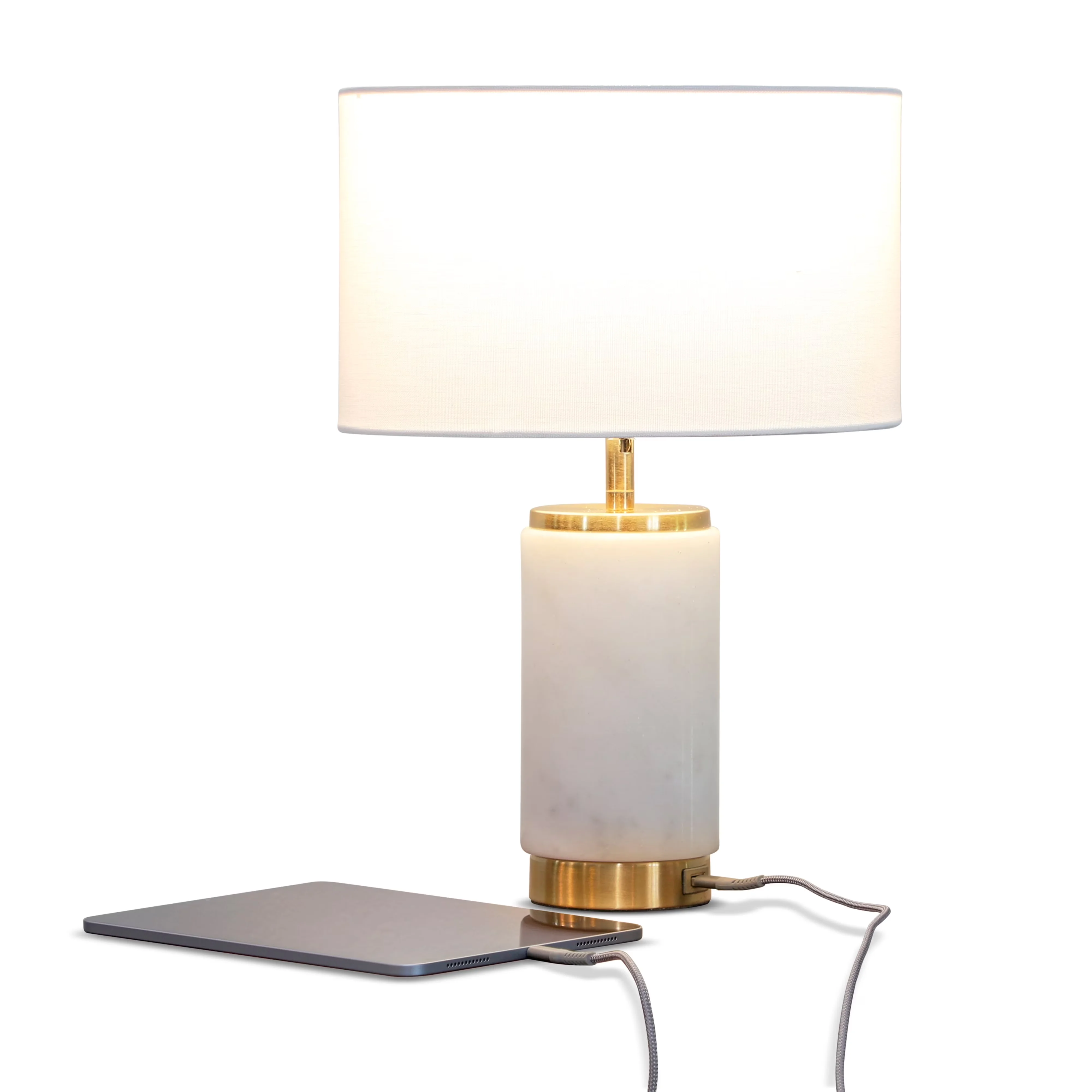 Sleek Desk Lamp with LED, Usb Port, Standard Lamps - White, Gold Marble Model 4C5778