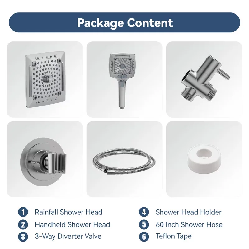 Professional Shower Head with High Pressure, With Handle - Abs, Stainless Steel Silver Model E51CEE