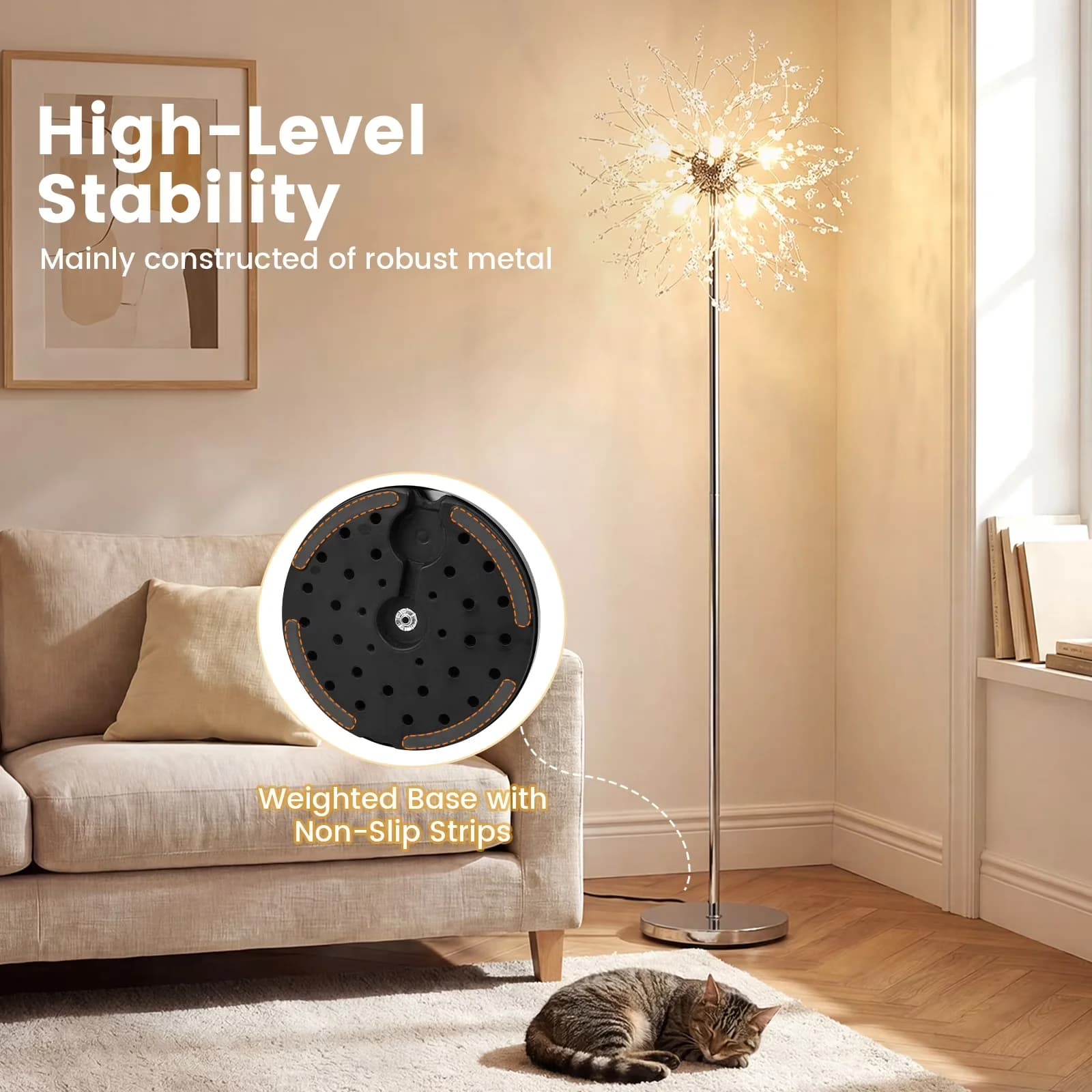 Floor Lamp Stylish with Modern, Assembly is required - Metal, Acrylic, Stainless Steel Silver for Living Room, Bedroom Model 1E756C