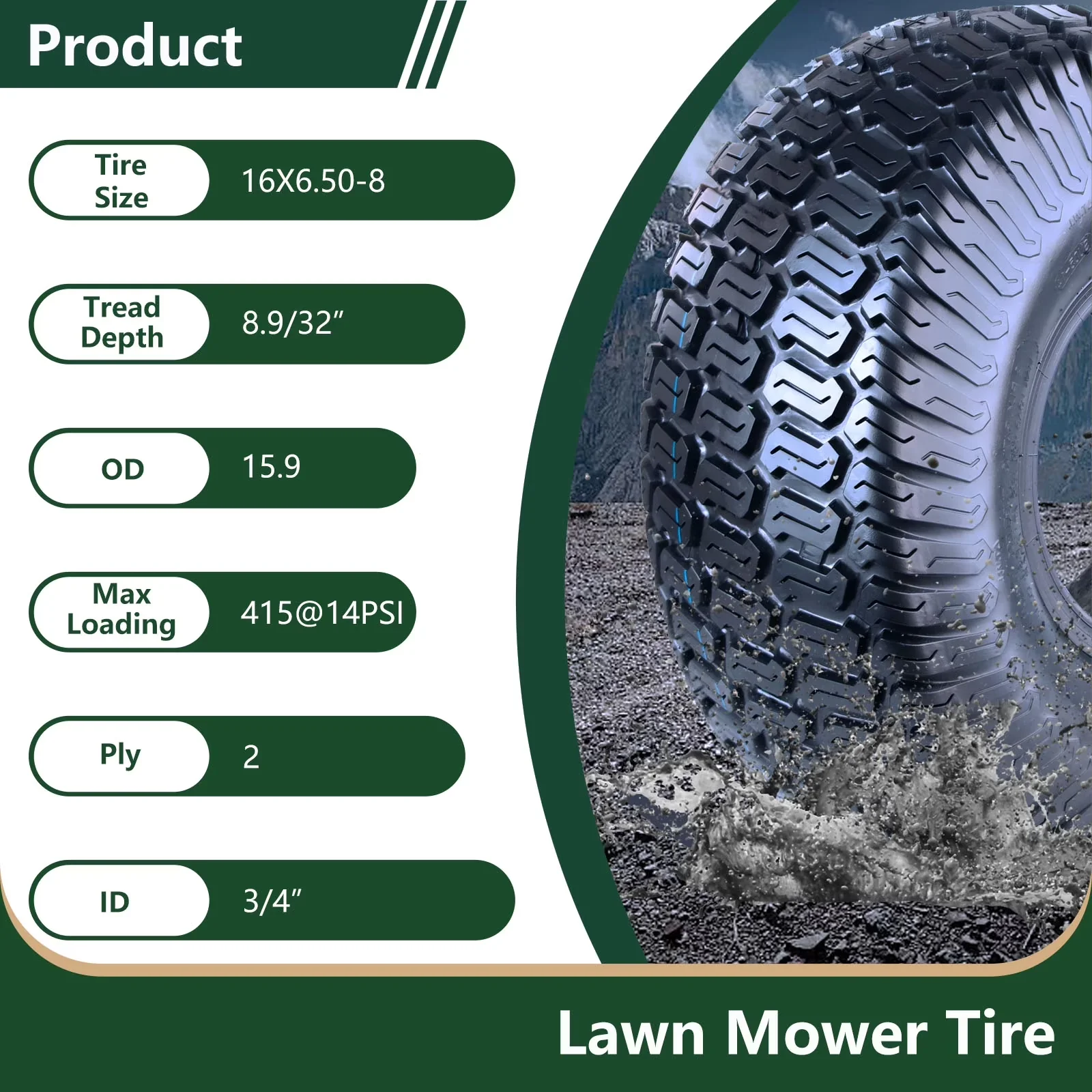 Professional Lawn Mower Tire with Universal Fit, 3/4" Bushing - SU05 for Daily Use Model ADBA2B