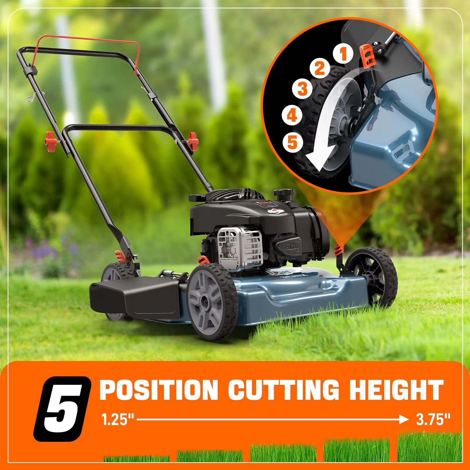Push Mower Quality with Adjustable Cutting Height, 5-Position Height Adjustment - Model C6F211