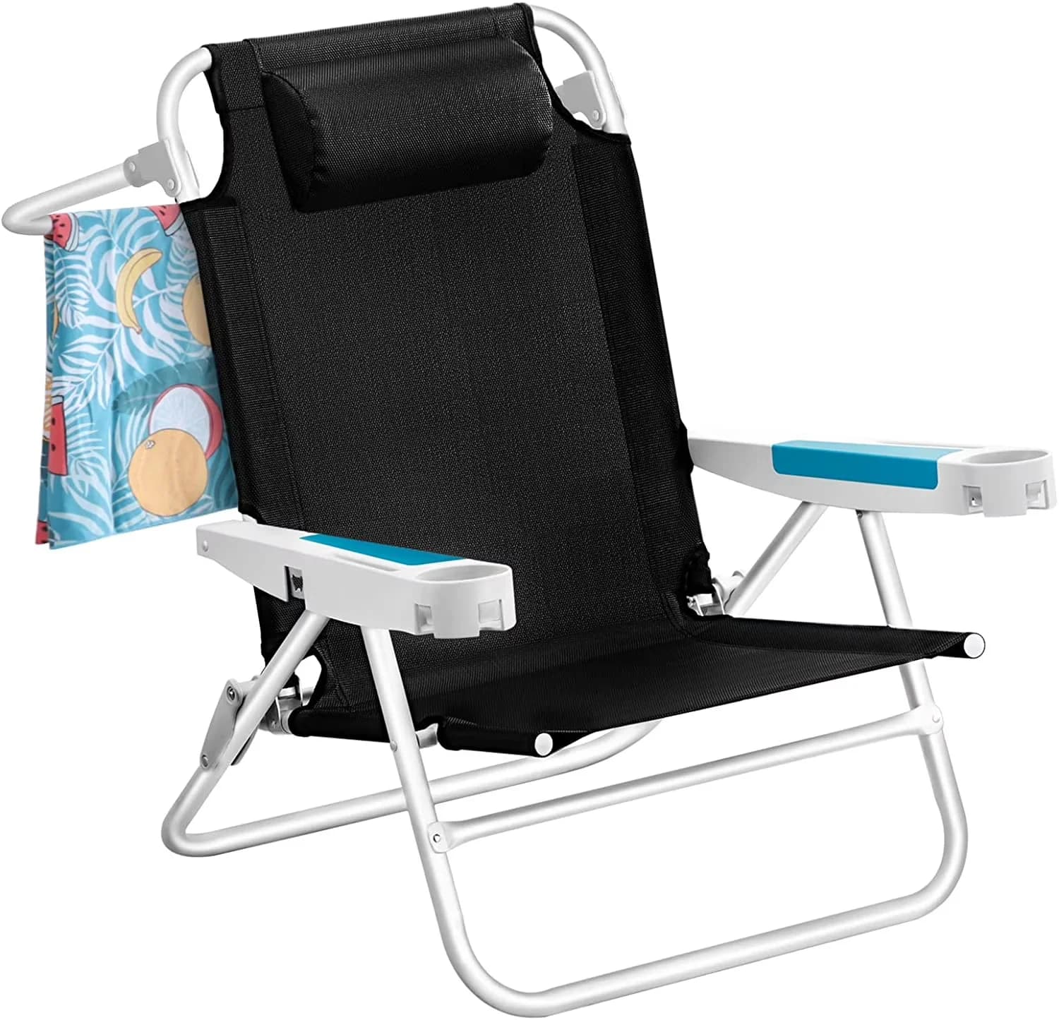 Quality Beach Chair with Adjustable, Waterproof, Folding - Black BC75 - Heavy Duty Model 6D6610