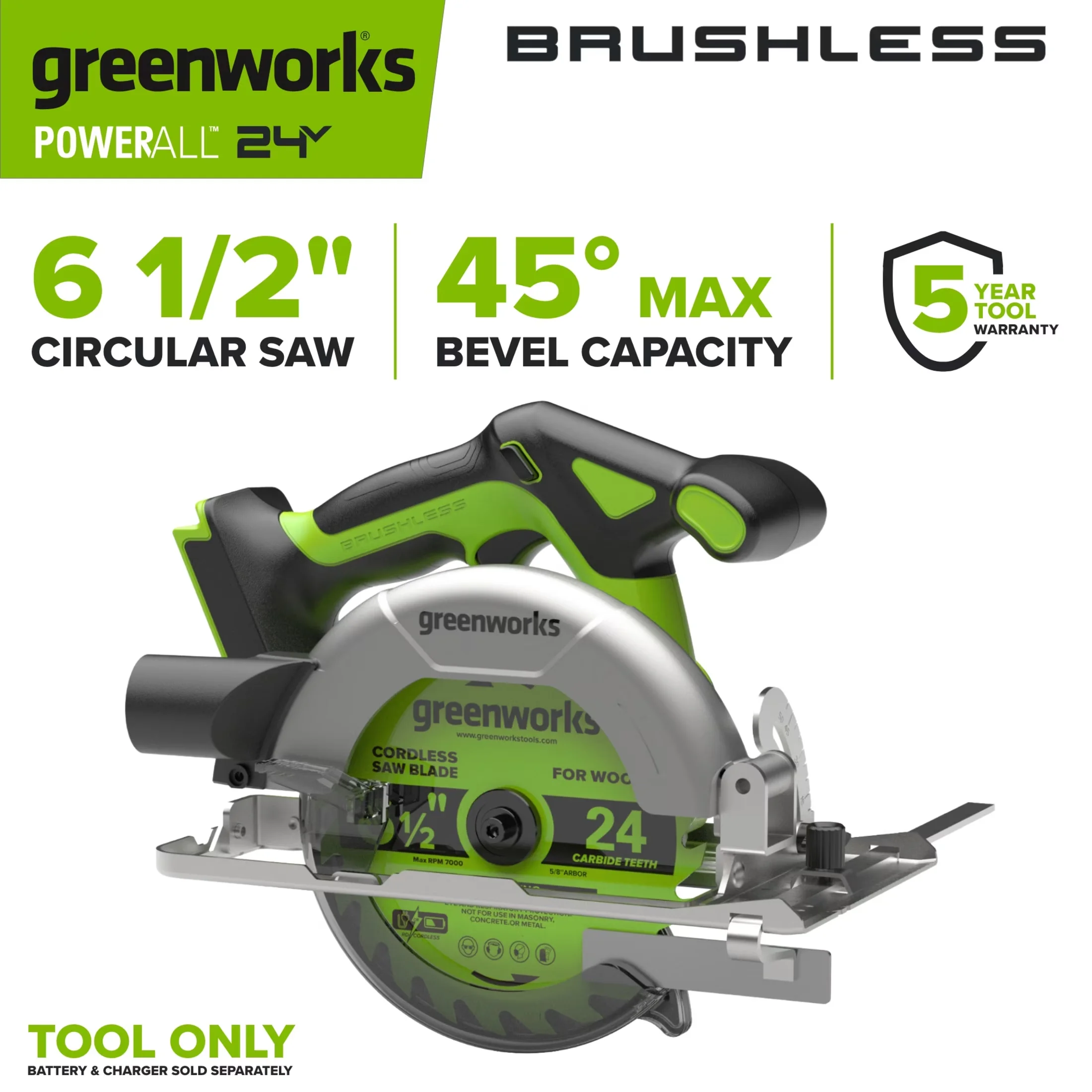 Efficient Power Saw with Battery, 24V, Tool Only - Standard Series Model 7DA076